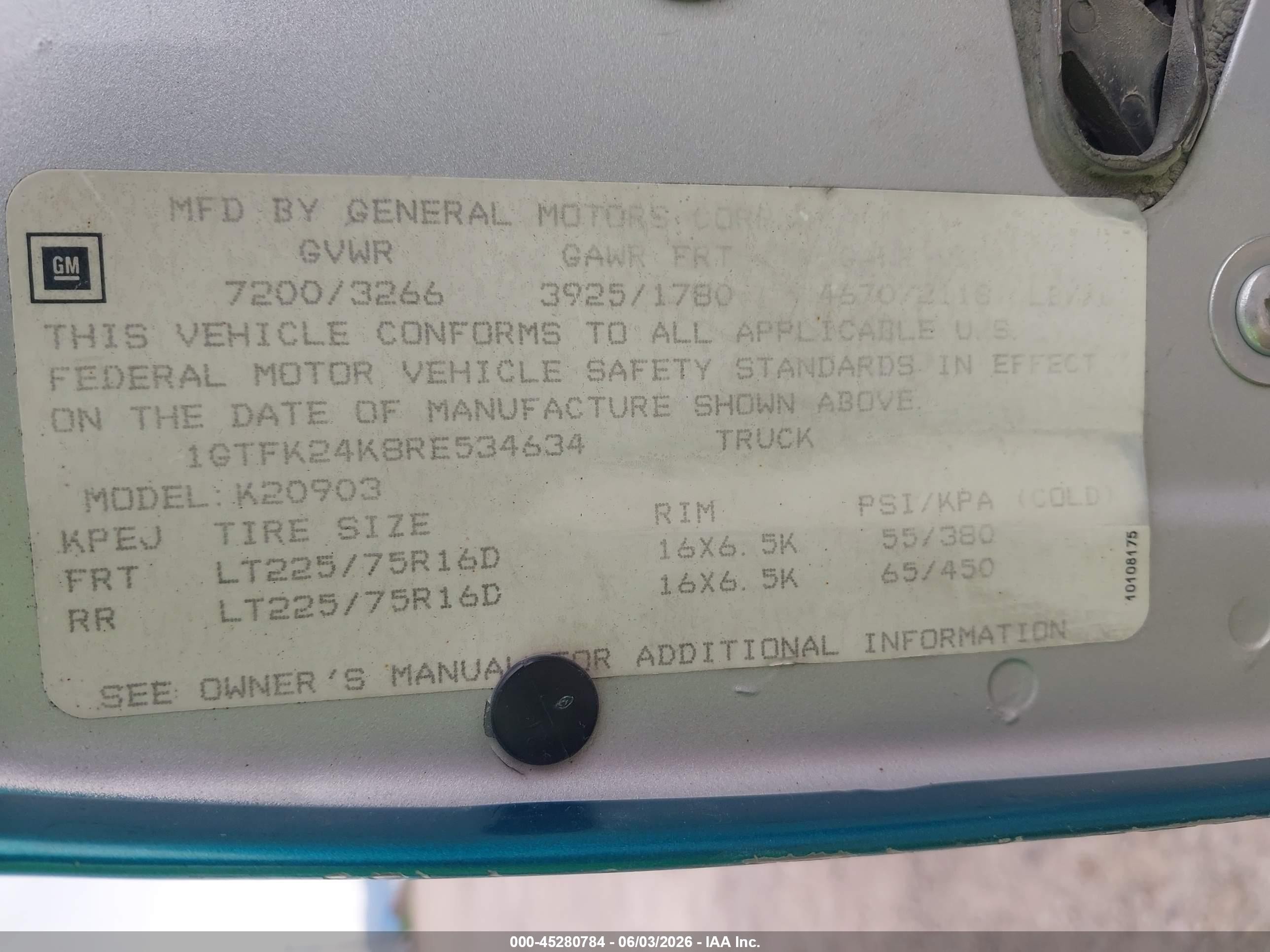 1994 Gmc Sierra K2500 Green vin: 1GTFK24K8RE534634