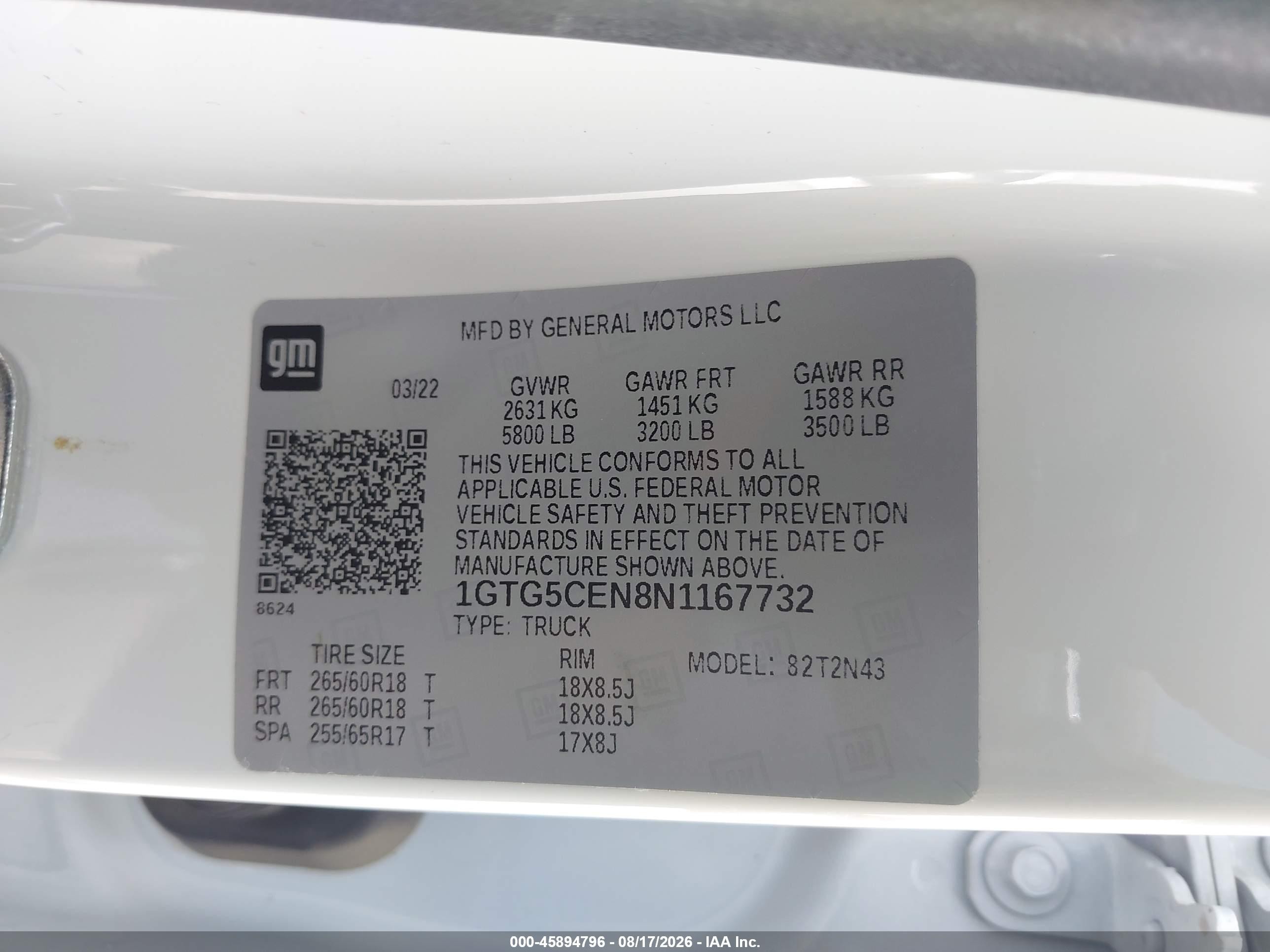 2022 Gmc Canyon 2wd  Short Box Elevation vin: 1GTG5CEN8N1167732