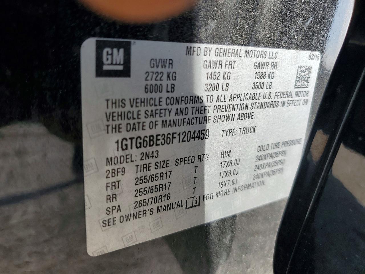 2015 Gmc Canyon Sle Black vin: 1GTG6BE36F1204459