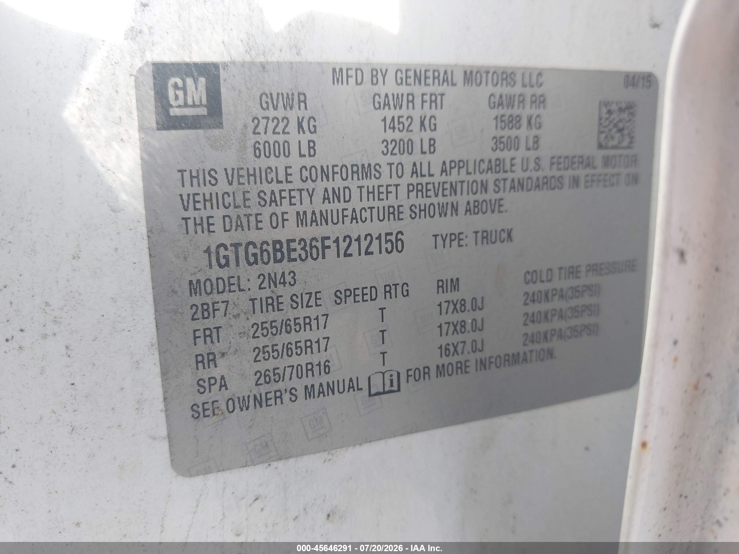 2015 Gmc Canyon 4wd Sle Белый vin: 1GTG6BE36F1212156