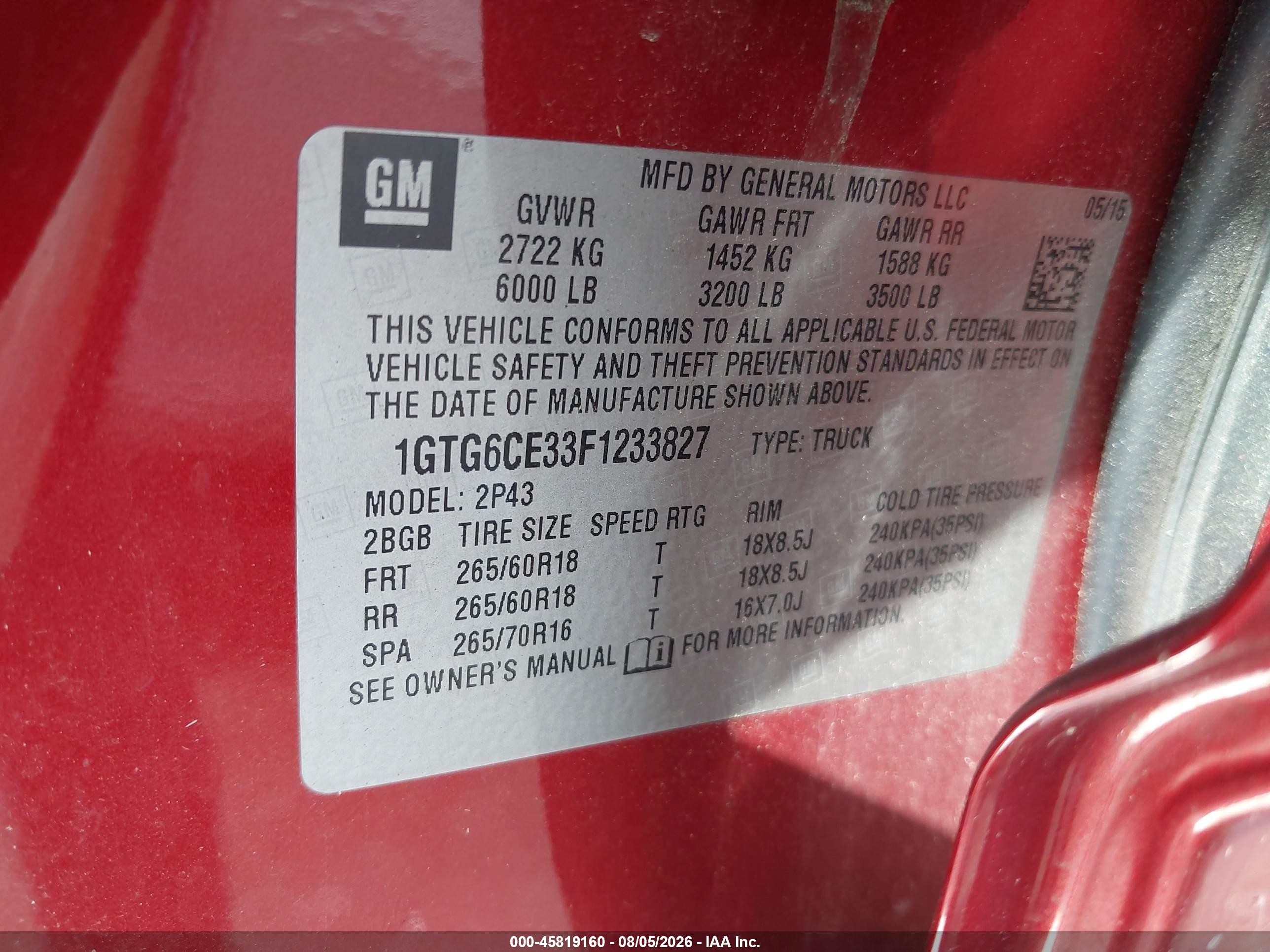 2015 Gmc Canyon 4wd Slt Red vin: 1GTG6CE33F1233827