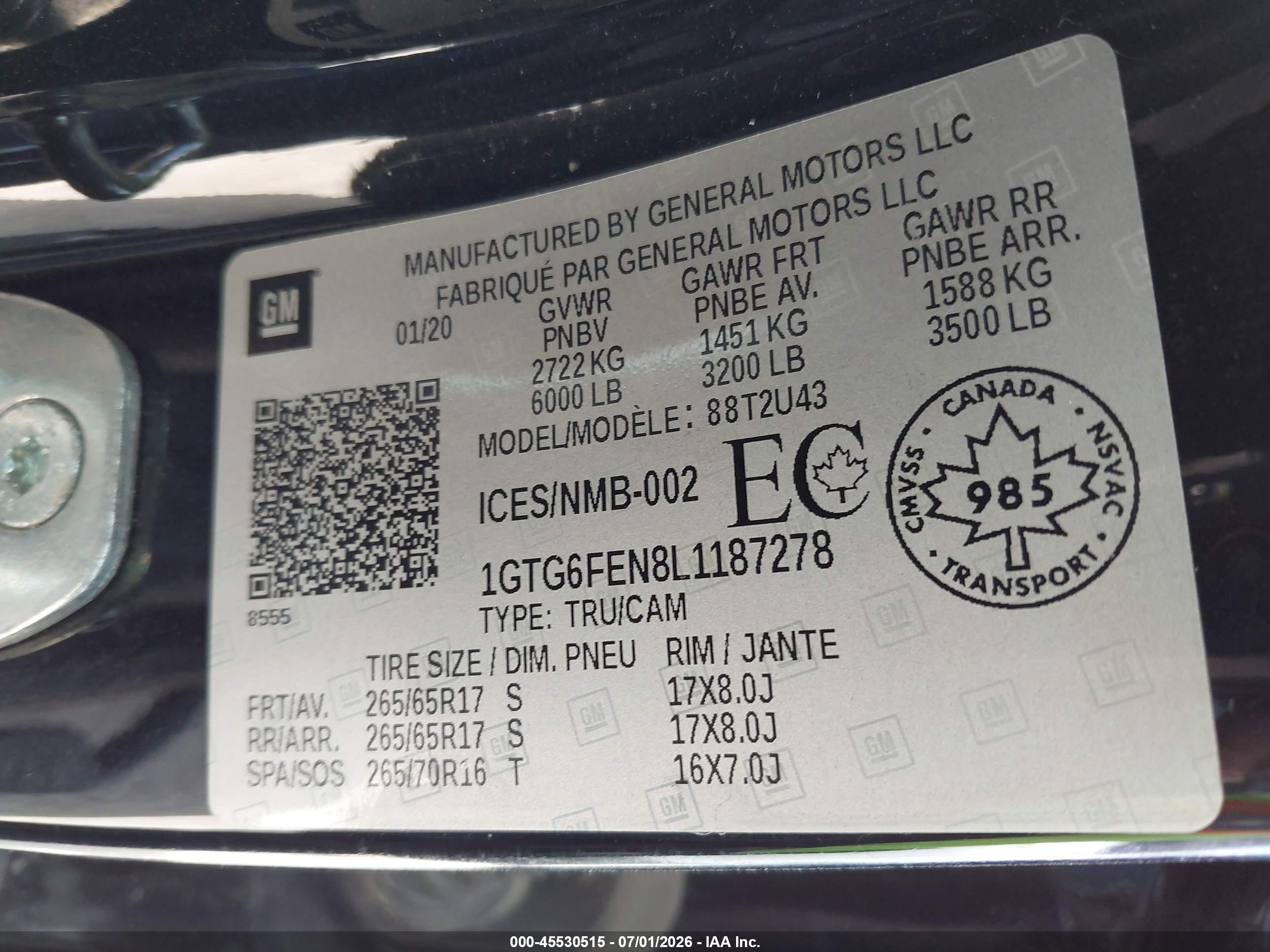 2020 Gmc Canyon All Terrain W/cloth Black vin: 1GTG6FEN8L1187278