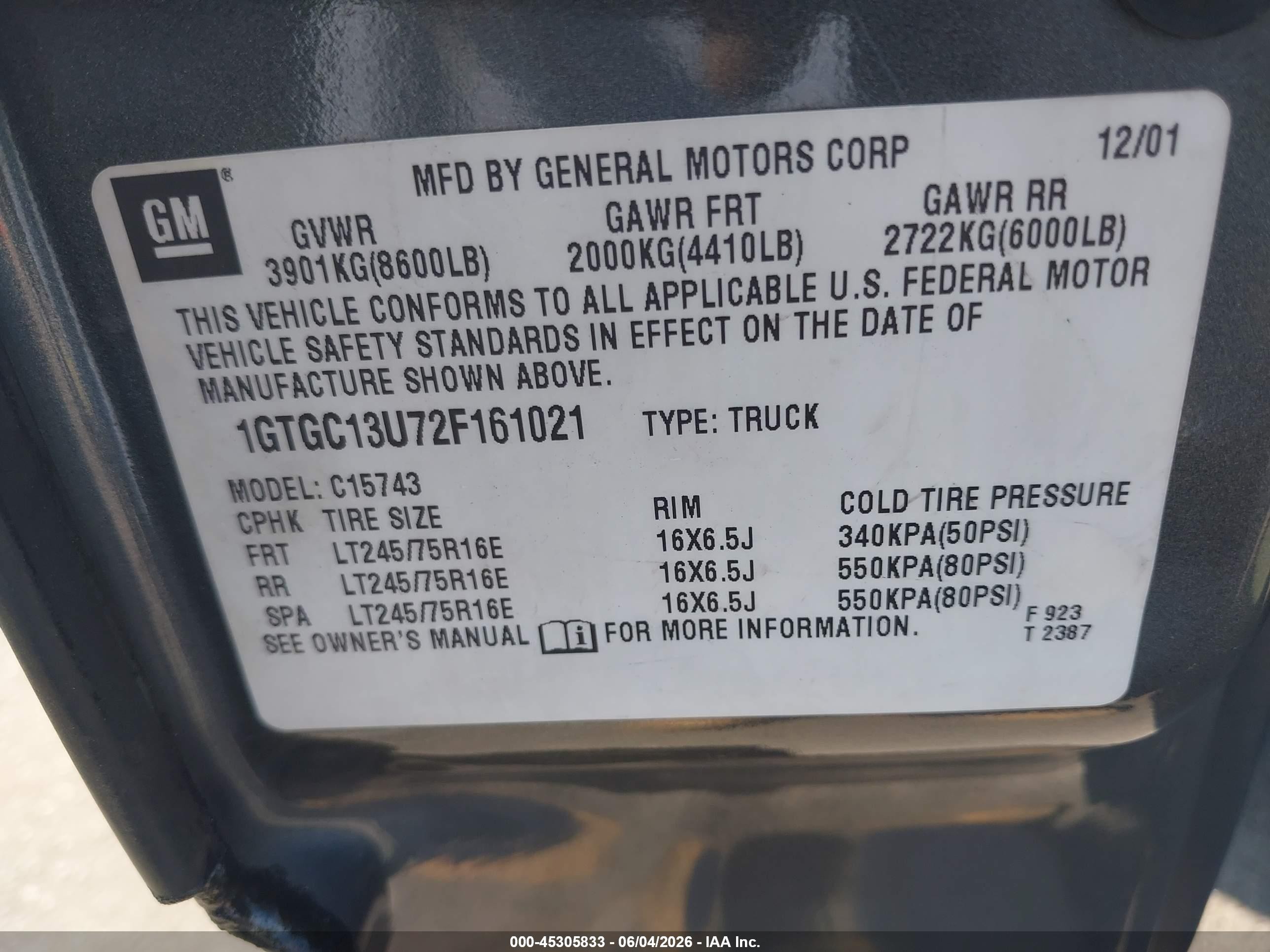 2002 Gmc Sierra 1500hd Sle Gray vin: 1GTGC13U72F161021