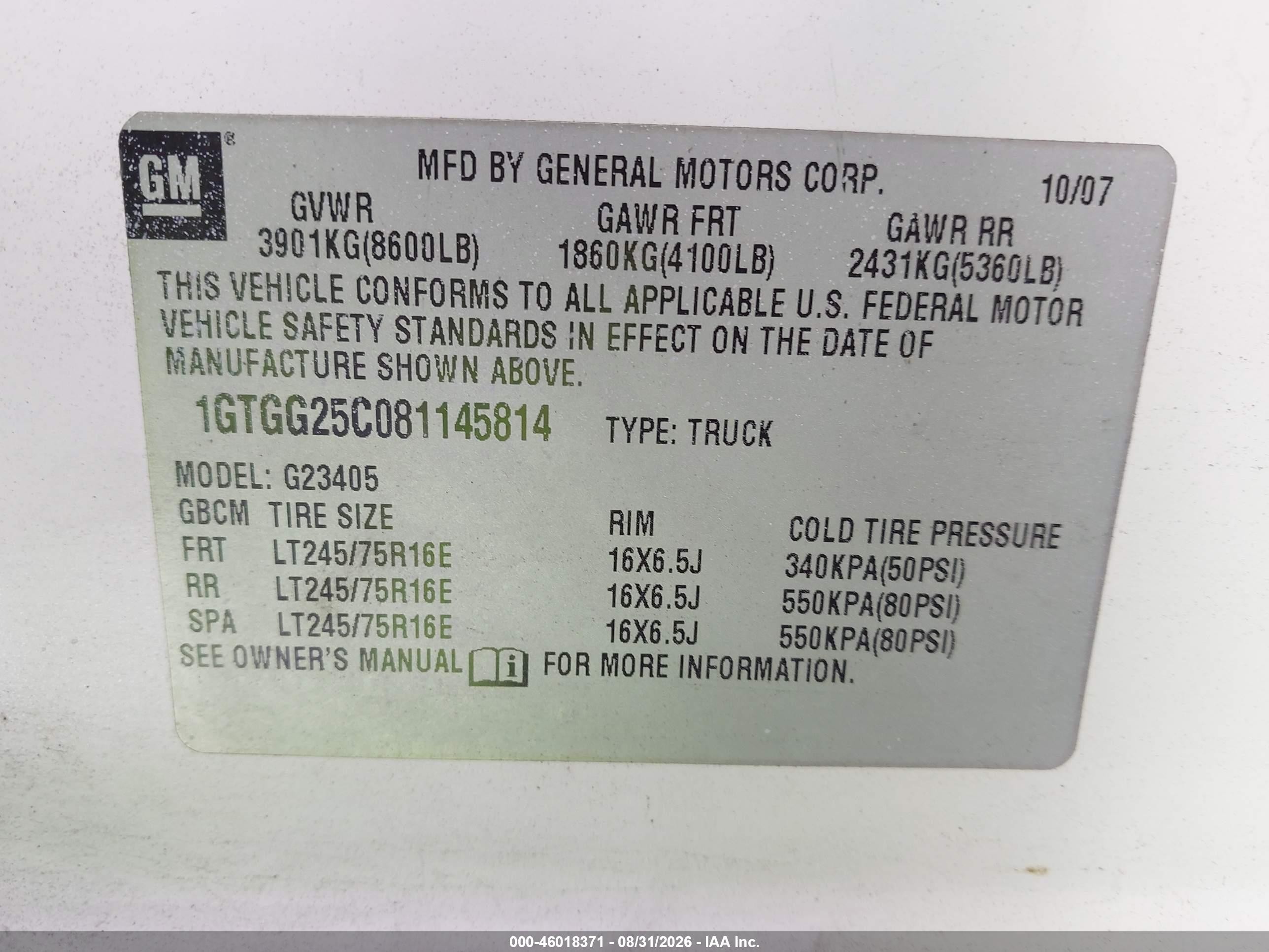 2008 Gmc Savana Work Van White vin: 1GTGG25C081145814