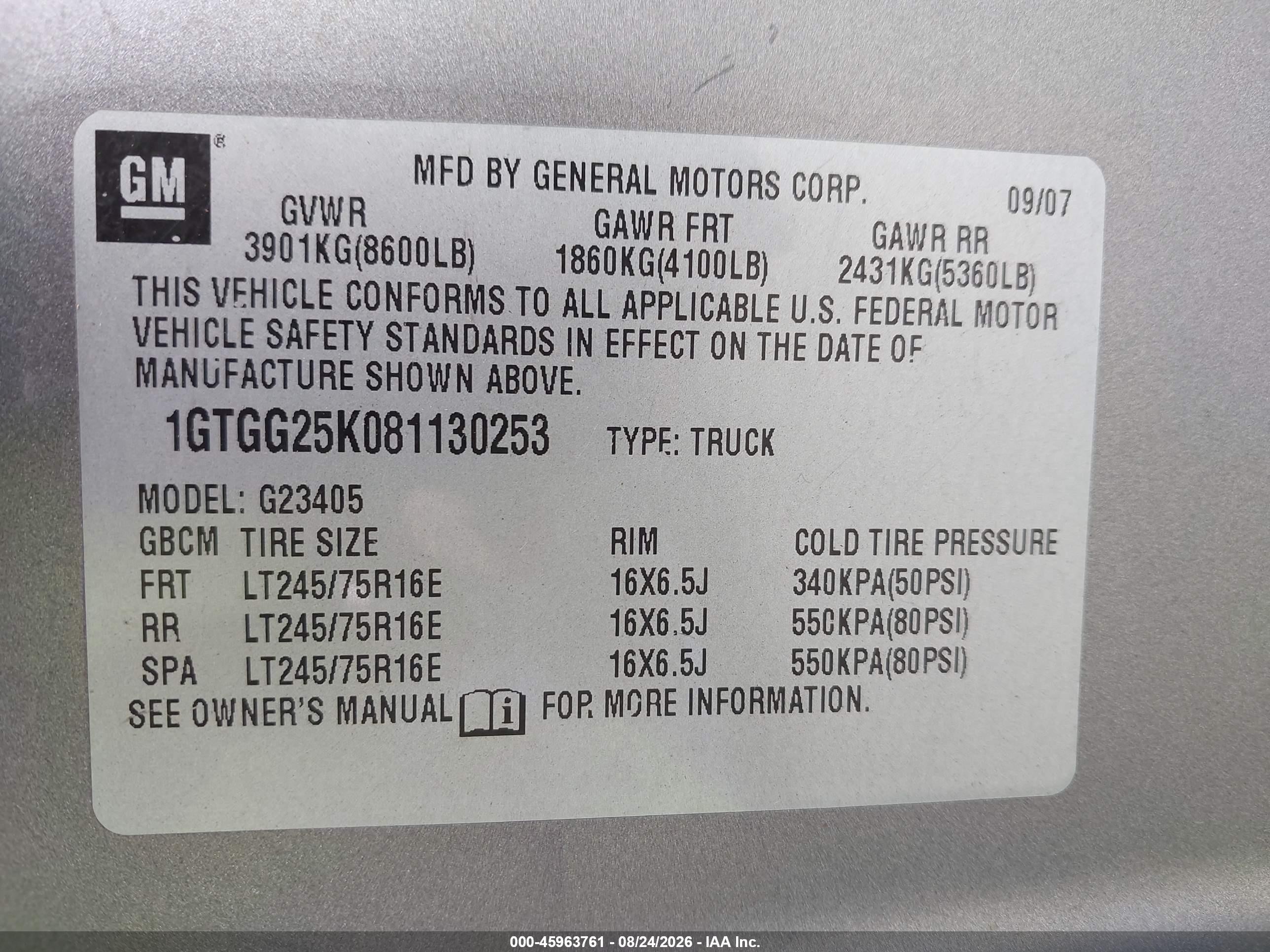 2008 Gmc Savana Work Van Gray vin: 1GTGG25K081130253