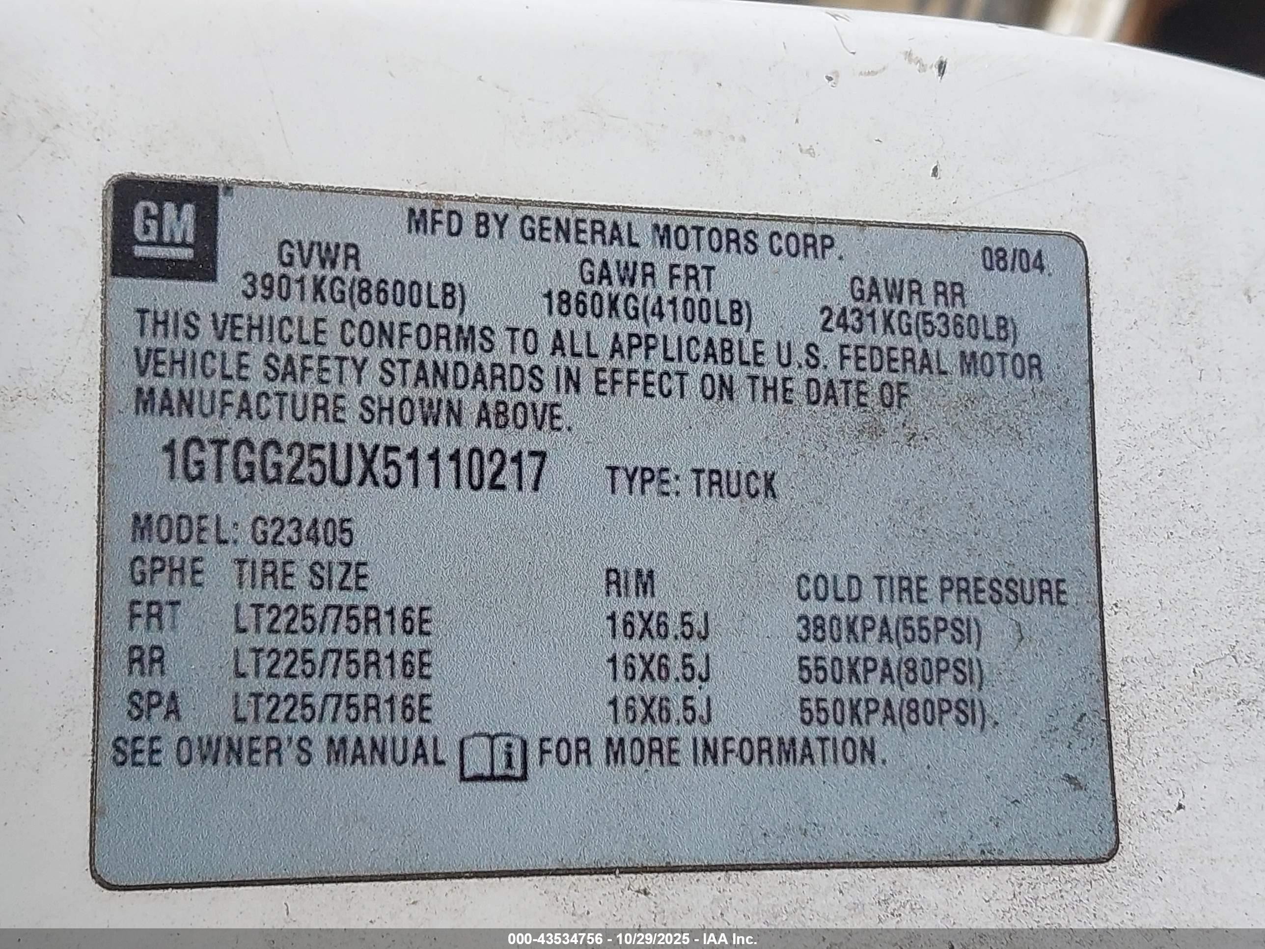 2005 Gmc Savana Standard White vin: 1GTGG25UX51110217