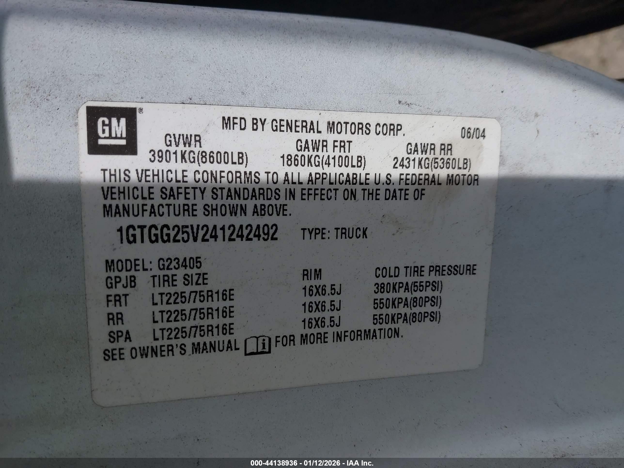 2004 Gmc Savana Standard White vin: 1GTGG25V241242492