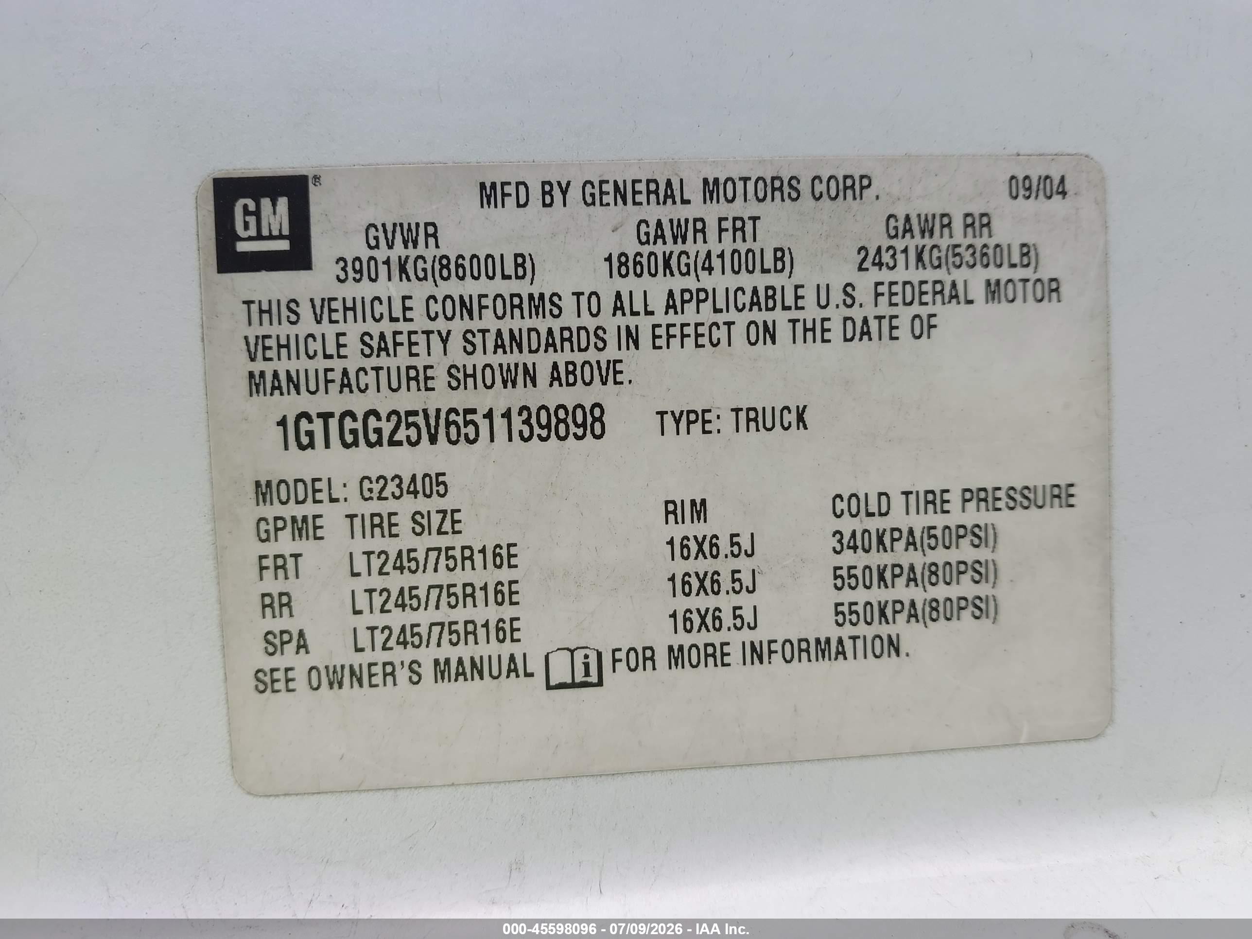2005 Gmc Savana Standard White vin: 1GTGG25V651139898