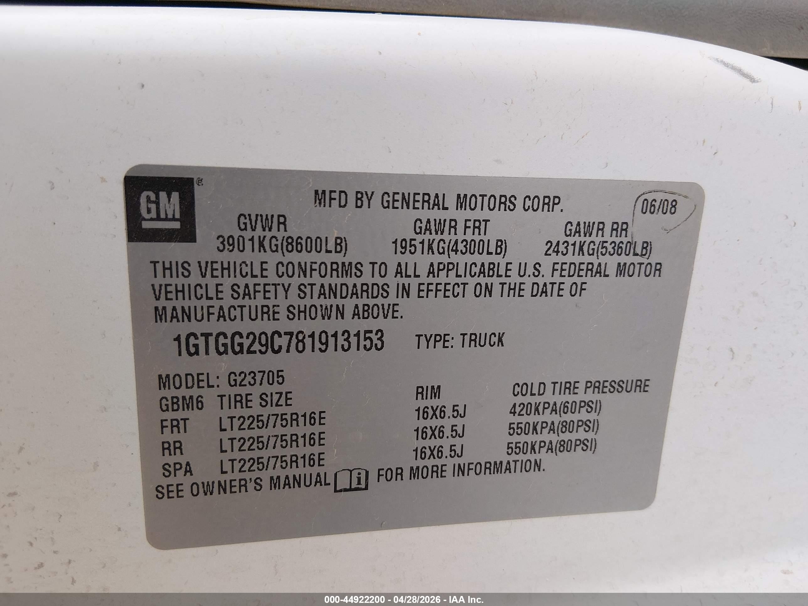 2008 Gmc Savana Work Van White vin: 1GTGG29C781913153