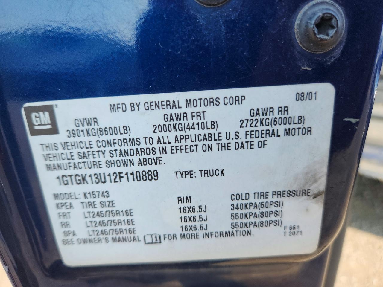 2002 Gmc Sierra K1500 Heavy Duty Blue vin: 1GTGK13U12F110889