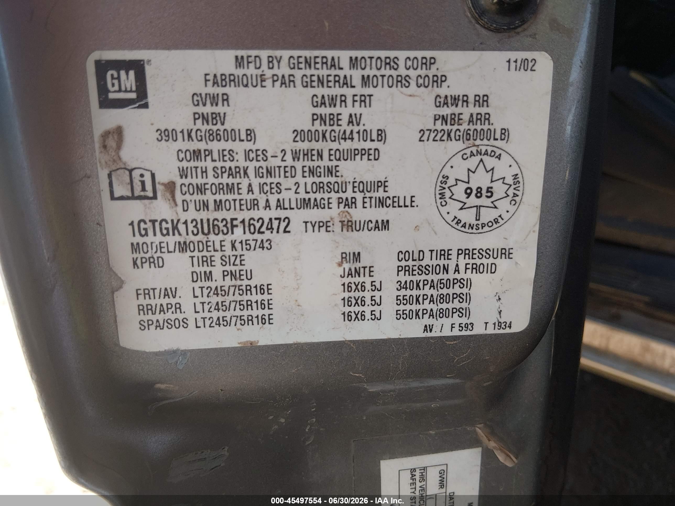2003 Gmc Sierra 1500hd Sle/slt Gray vin: 1GTGK13U63F162472