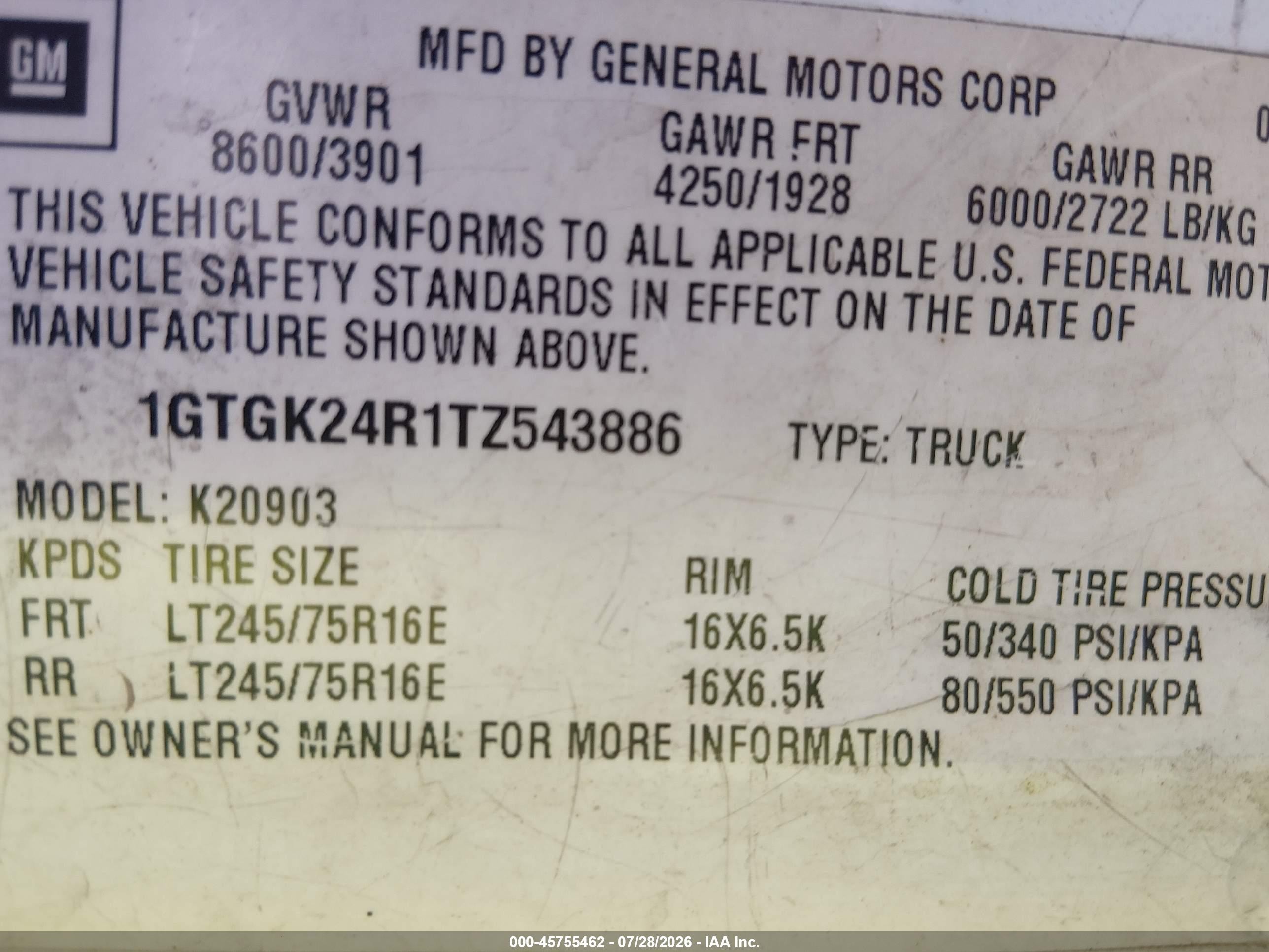 1996 Gmc Sierra K2500 Белый vin: 1GTGK24R1TZ543886