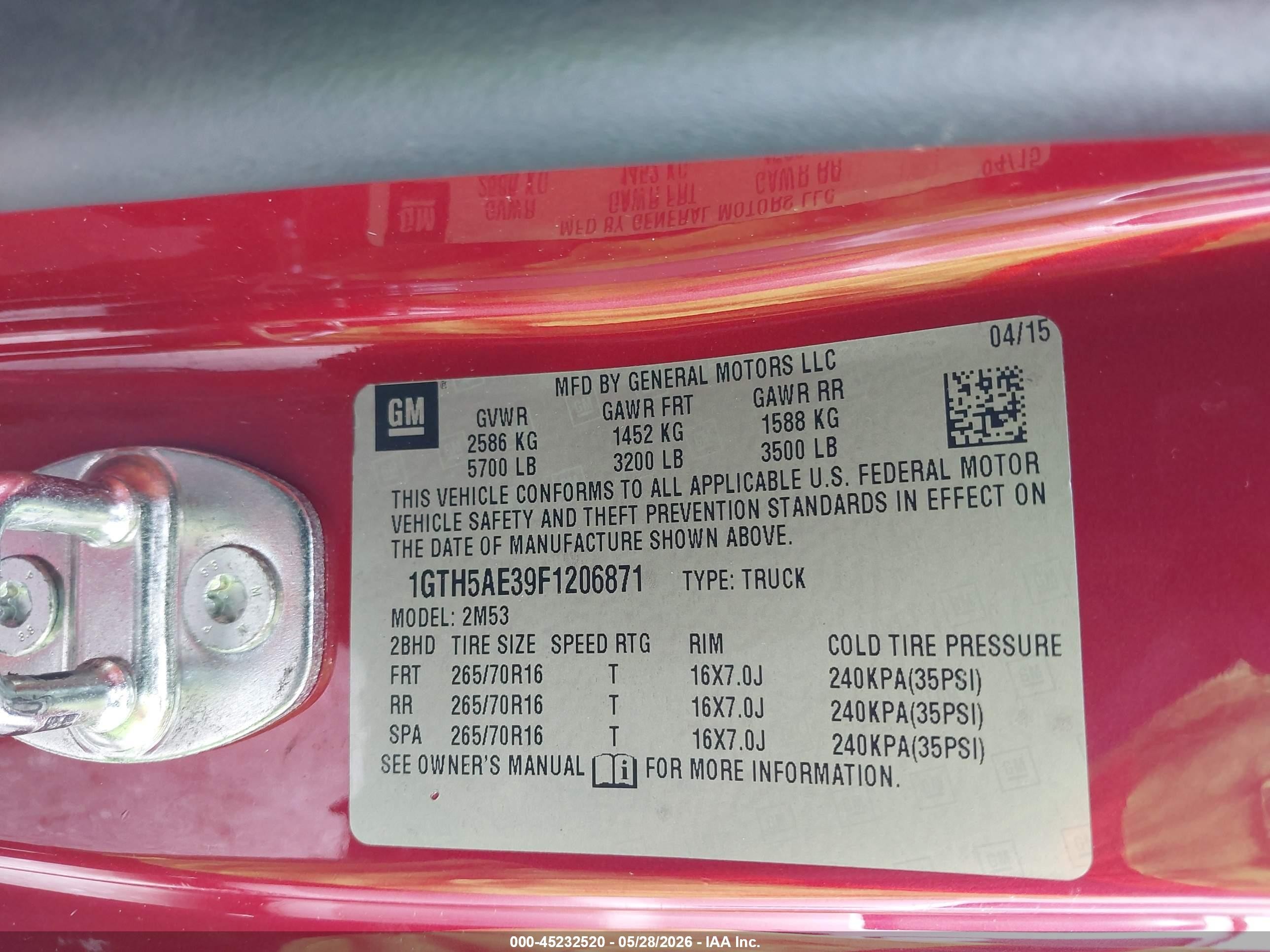 2015 Gmc Canyon   Red vin: 1GTH5AE39F1206871
