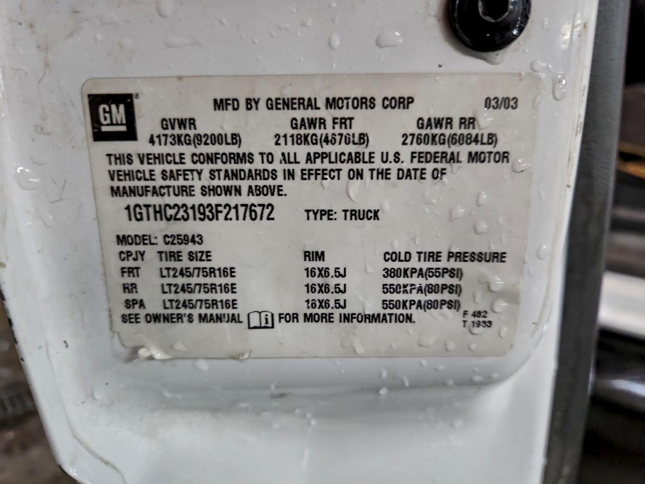 2003 Gmc Sierra C2500 Heavy Duty White vin: 1GTHC23193F217672