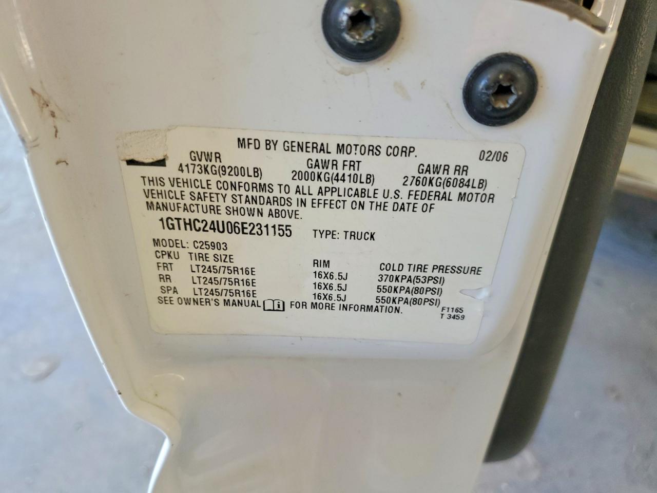 2006 Gmc Sierra C2500 Heavy Duty White vin: 1GTHC24U06E231155