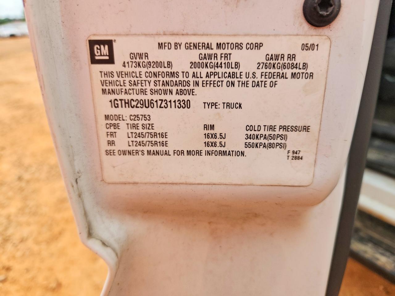 2001 Gmc Sierra C2500 Heavy Duty White vin: 1GTHC29U61Z311330