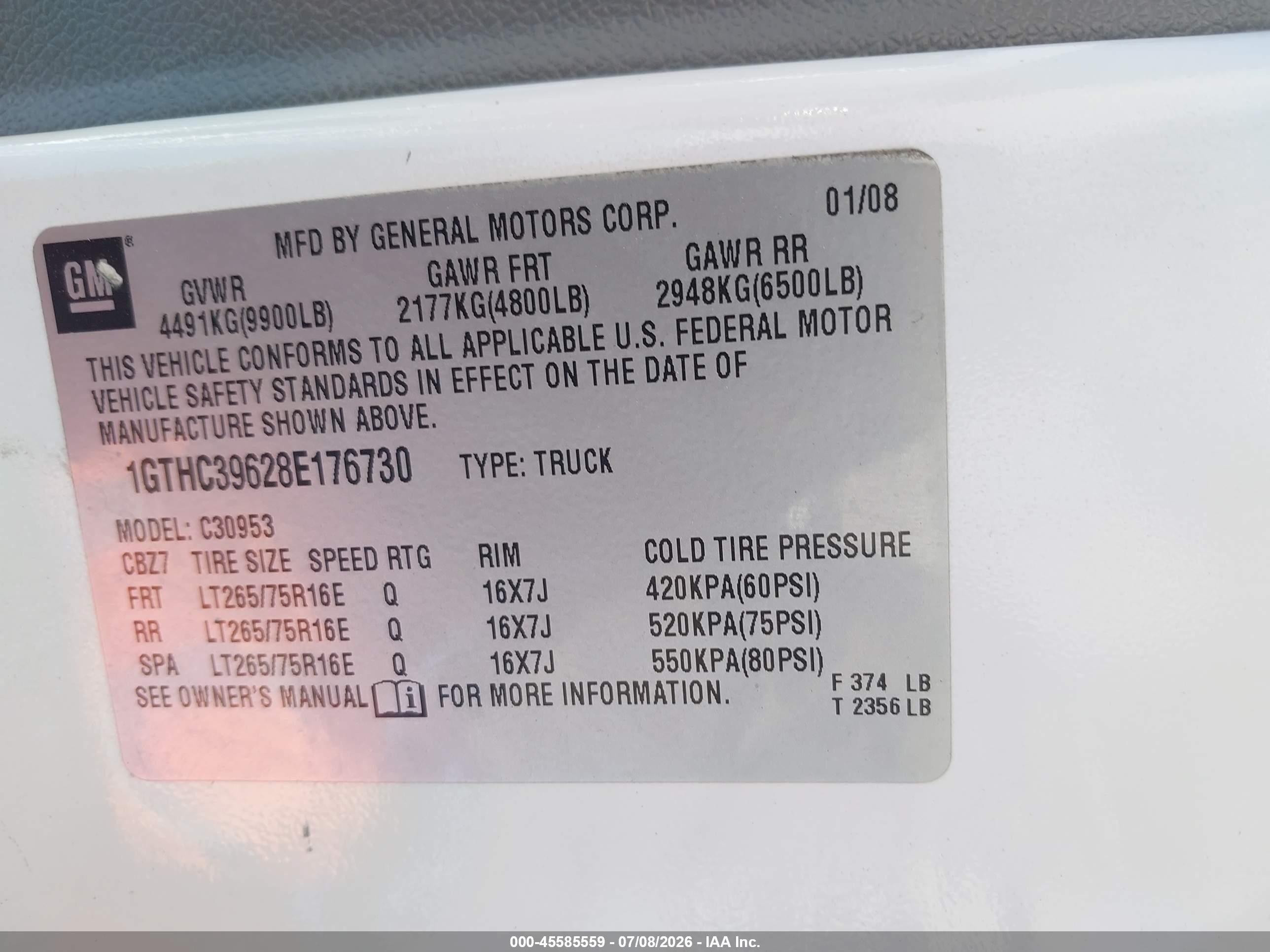 2008 Gmc Sierra 3500hd Work Truck White vin: 1GTHC39628E176730