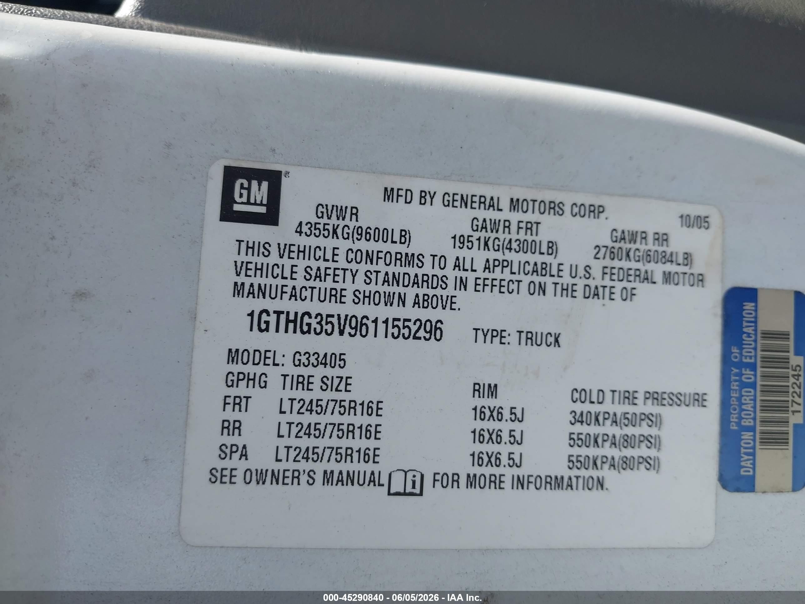 2006 Gmc Savana Work Van Белый vin: 1GTHG35V961155296