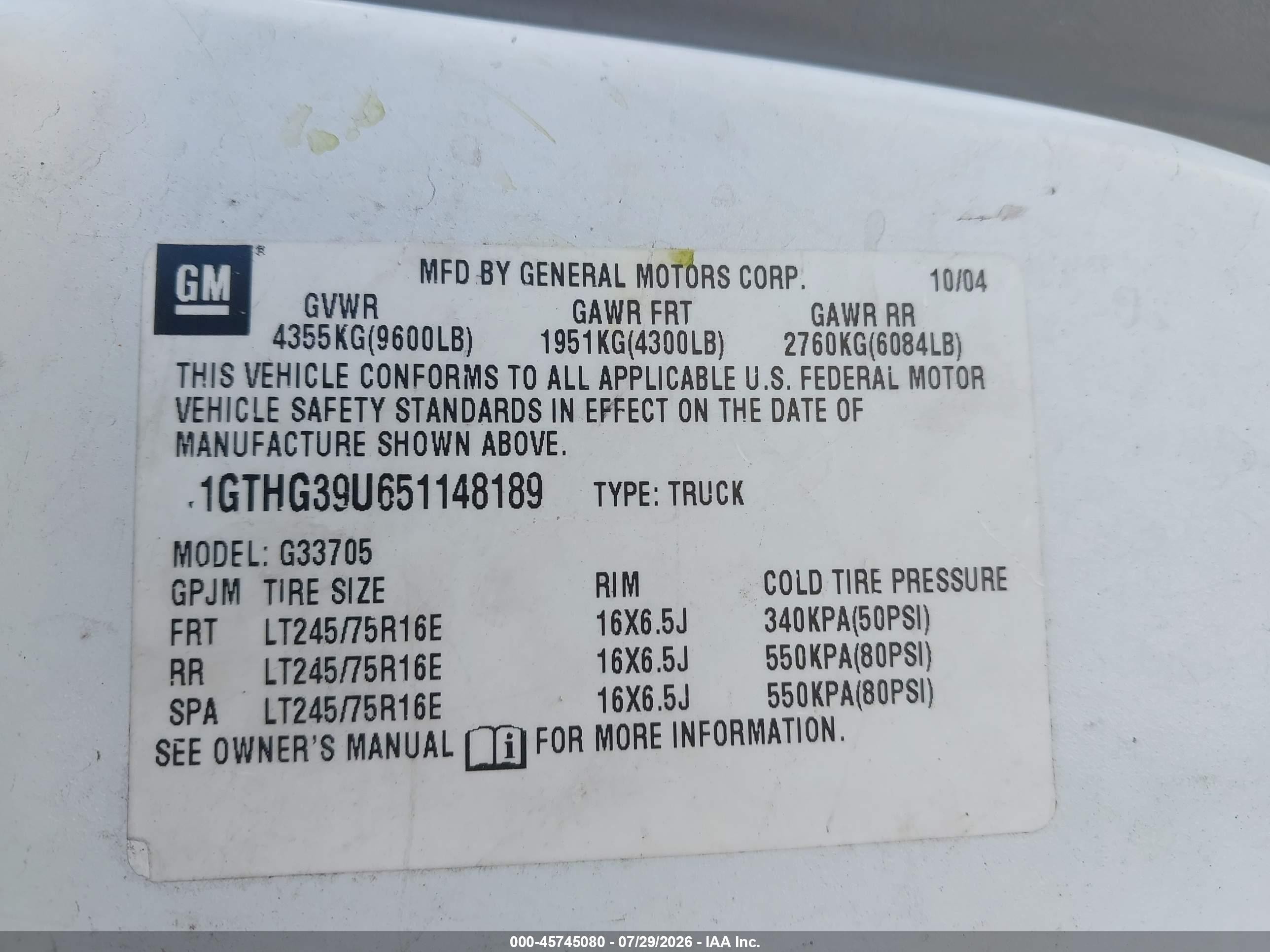 2005 Gmc Savana Cargo Van Standard White vin: 1GTHG39U651148189