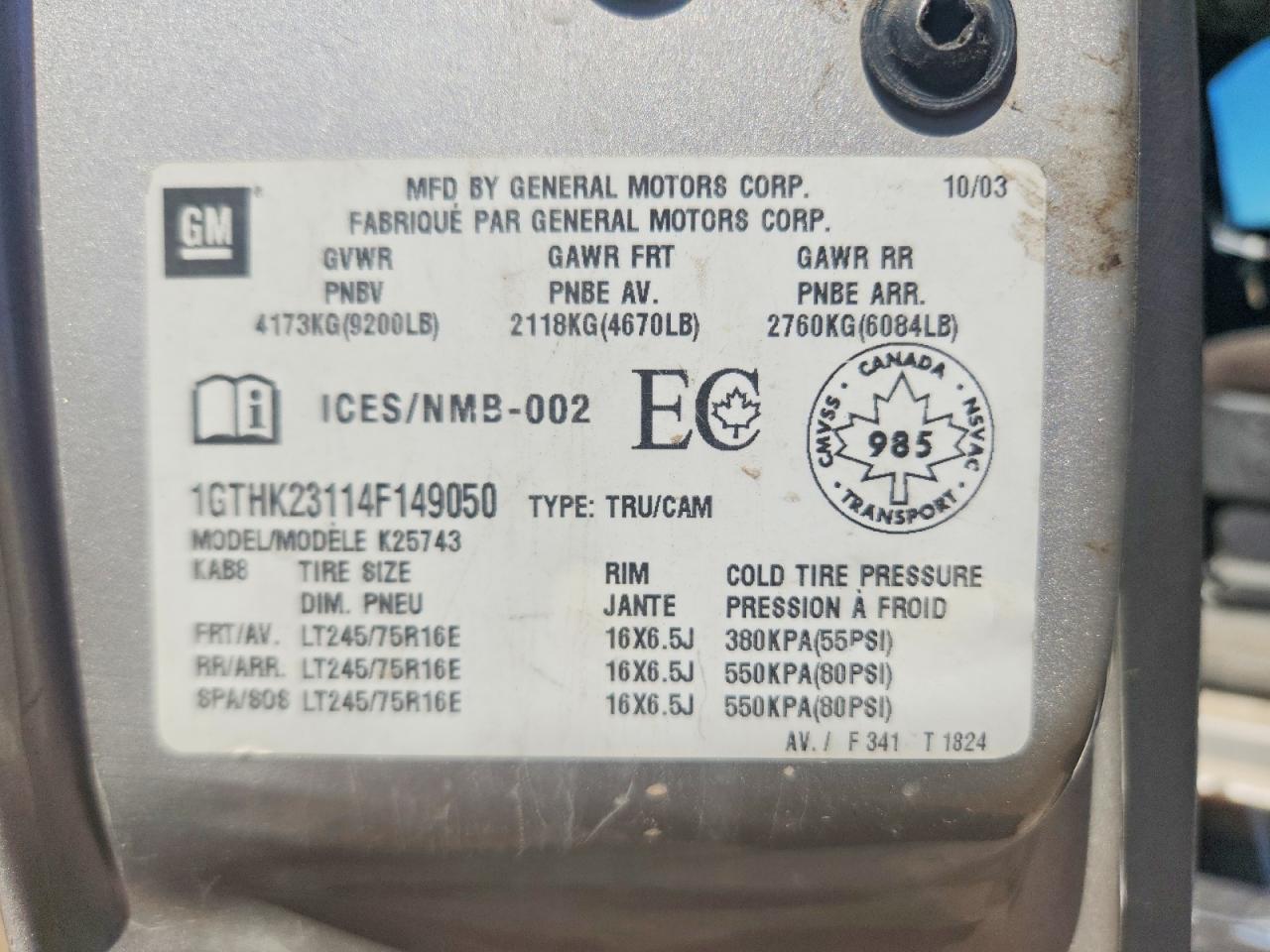 2004 Gmc Sierra K2500 Heavy Duty Silver vin: 1GTHK23114F149050