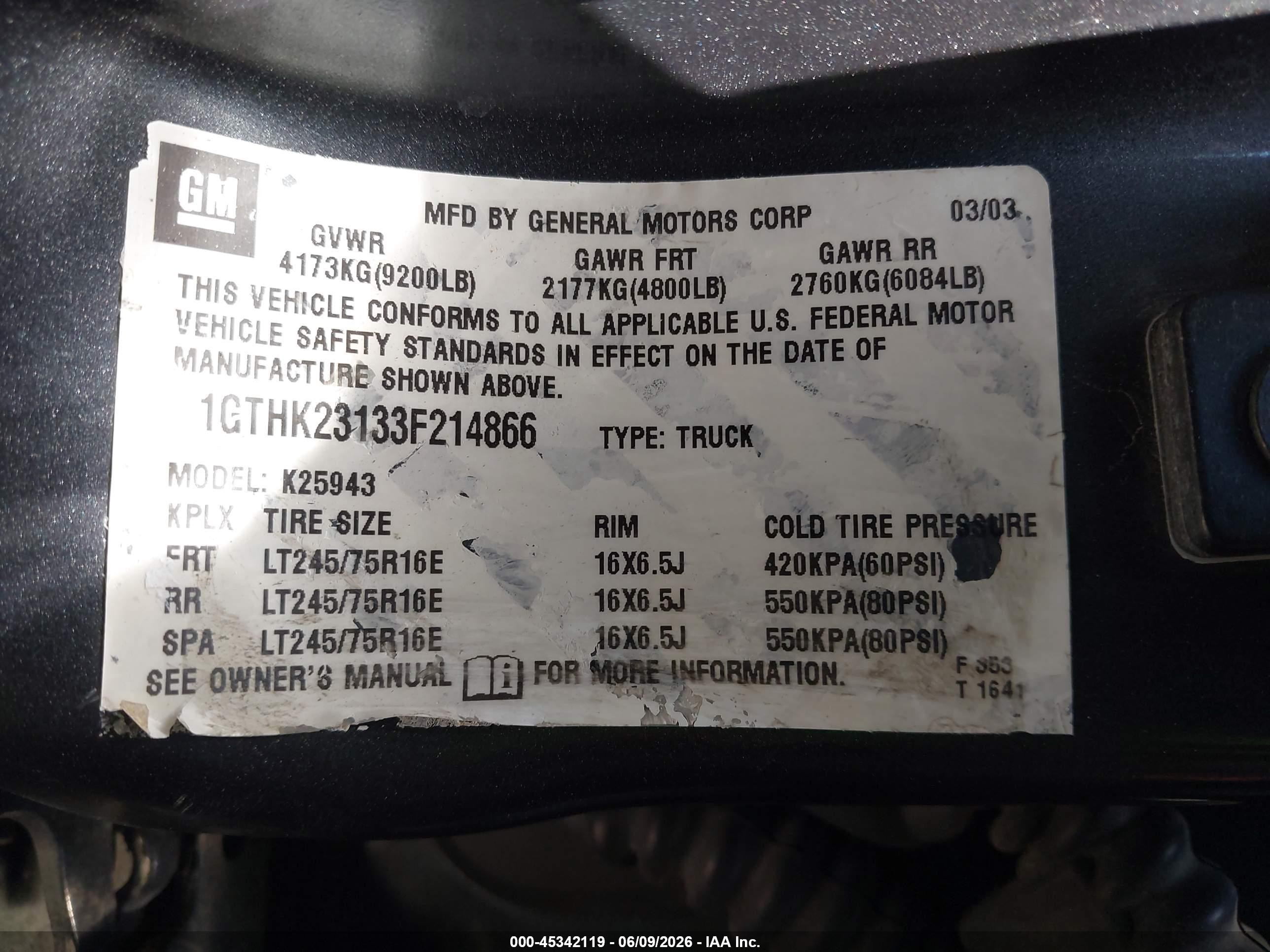 2003 Gmc Sierra 2500hd Sle Gray vin: 1GTHK23133F214866