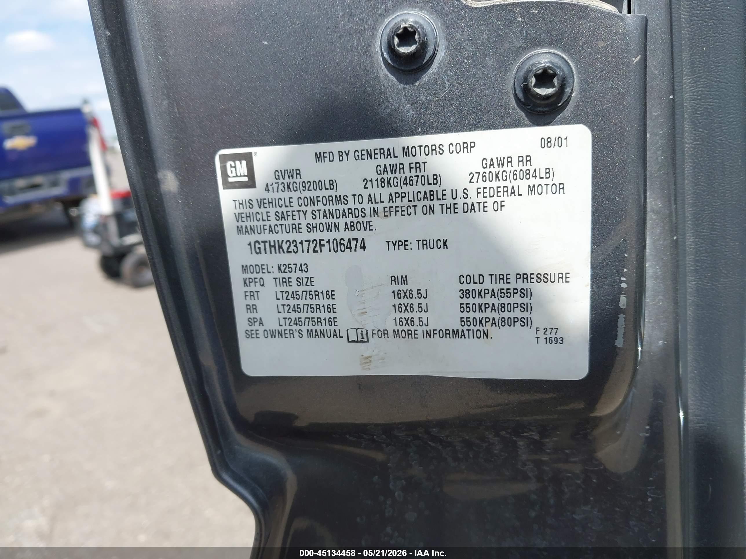 2002 Gmc Sierra 2500hd Sle Gray vin: 1GTHK23172F106474