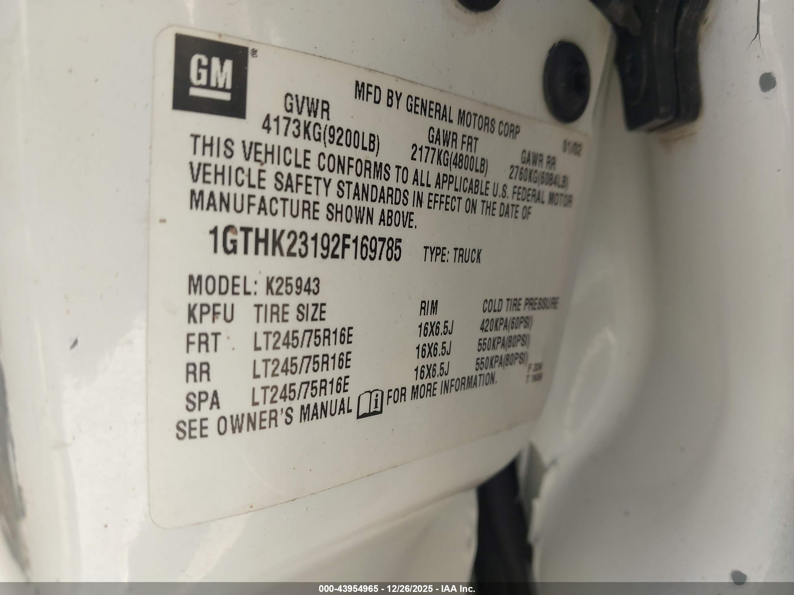 2002 Gmc Sierra 2500hd Sle Белый vin: 1GTHK23192F169785