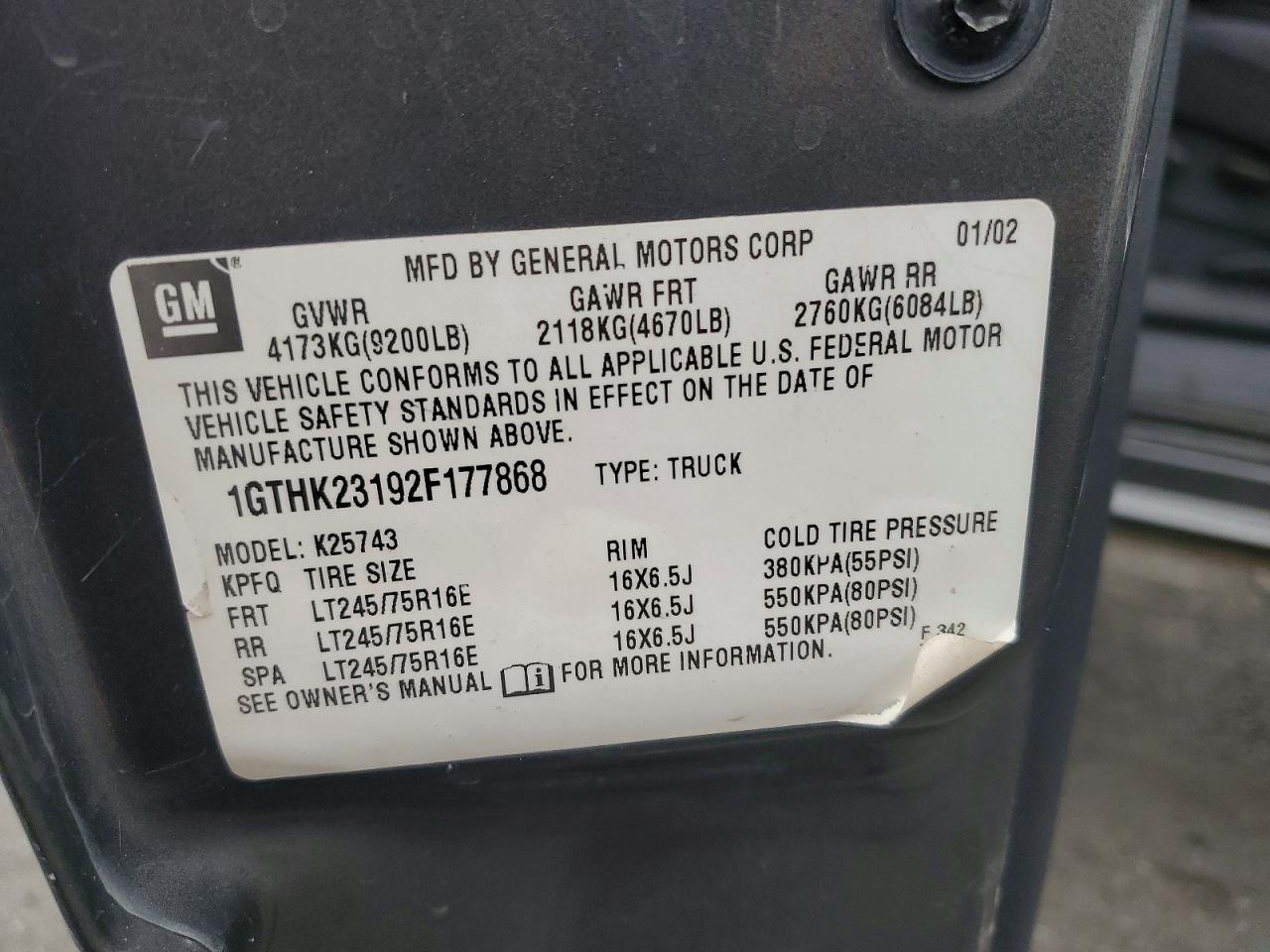 2002 Gmc Sierra K2500 Heavy Duty Gray vin: 1GTHK23192F177868