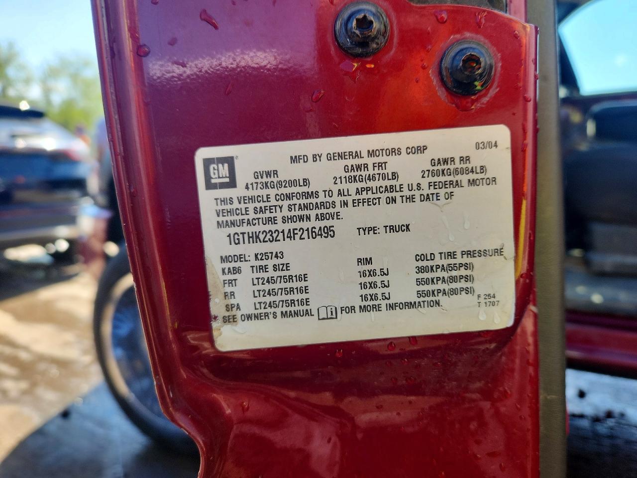 2004 Gmc Sierra K2500 Heavy Duty Red vin: 1GTHK23214F216495