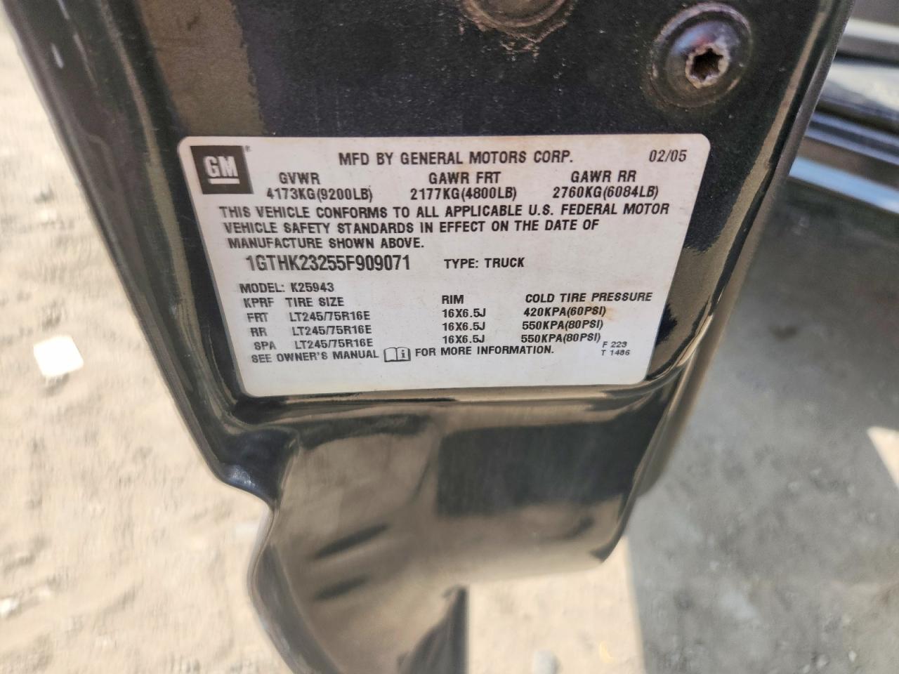 2005 Gmc Sierra K2500 Heavy Duty Charcoal vin: 1GTHK23255F909071