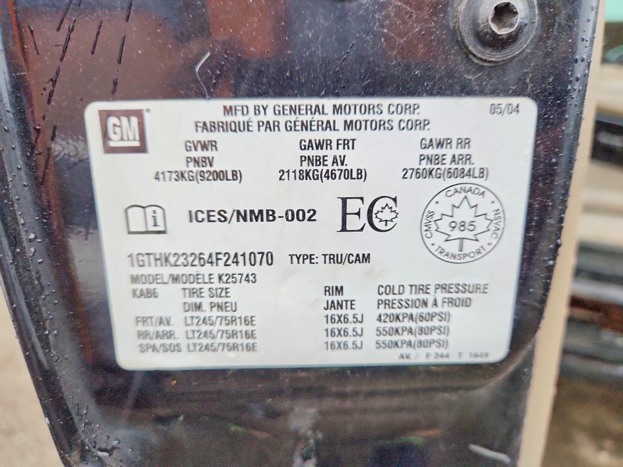 2004 Gmc Sierra K2500 Heavy Duty Black vin: 1GTHK23264F241070