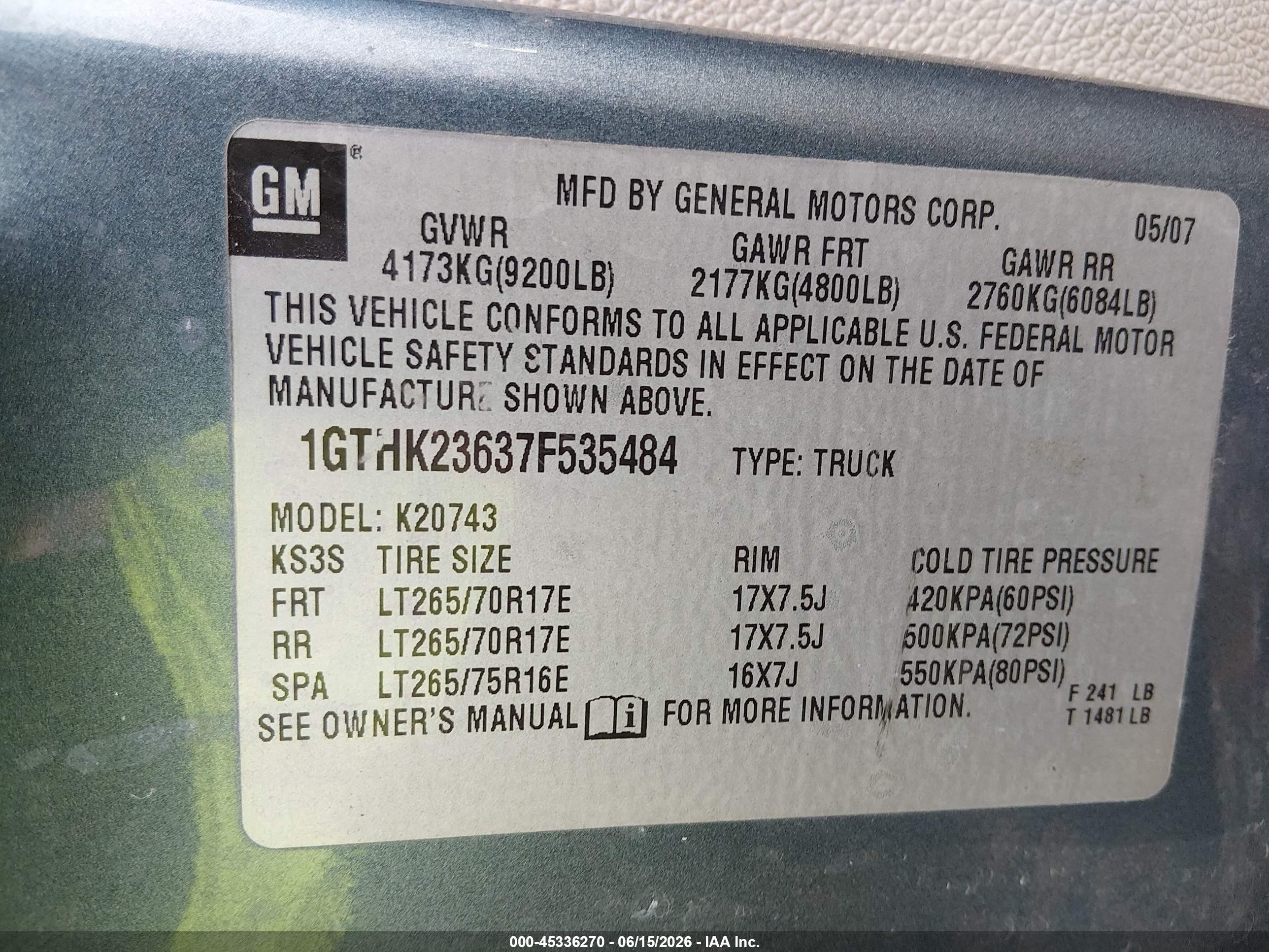 2007 Gmc Sierra 2500hd Slt Blue vin: 1GTHK23637F535484