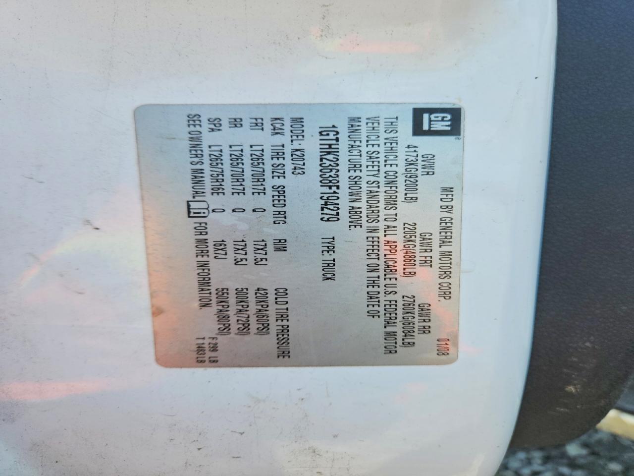 2008 Gmc Sierra K2500 Heavy Duty White vin: 1GTHK23638F194279