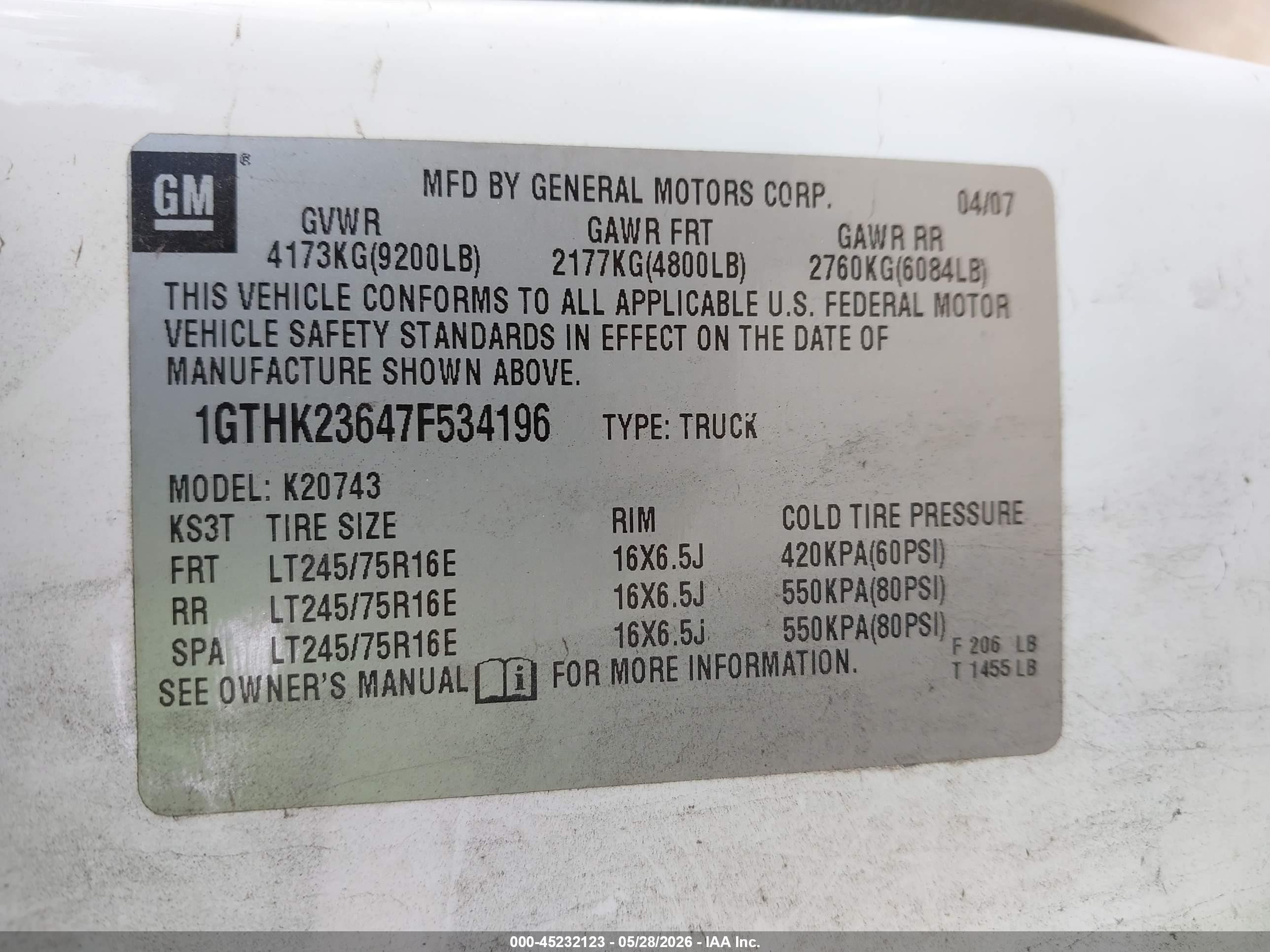 2007 Gmc Sierra 2500hd Sle1 White vin: 1GTHK23647F534196