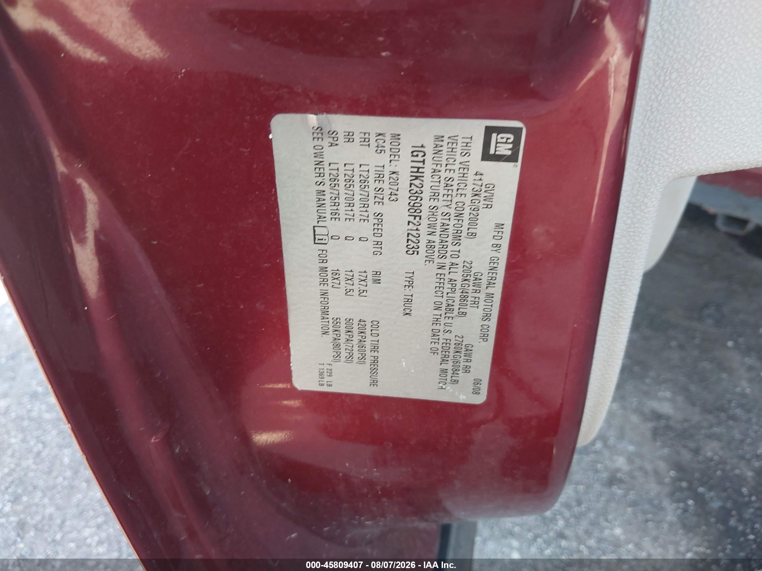 2008 Gmc Sierra 2500hd Sle1 Red vin: 1GTHK23698F212235