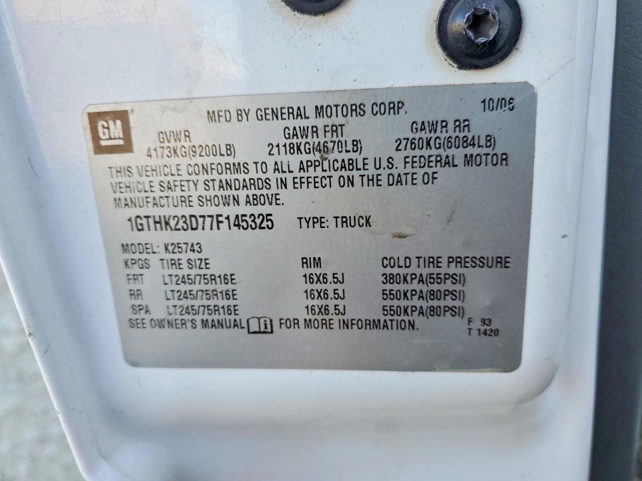 2007 Gmc Sierra K2500 Heavy Duty White vin: 1GTHK23D77F145325