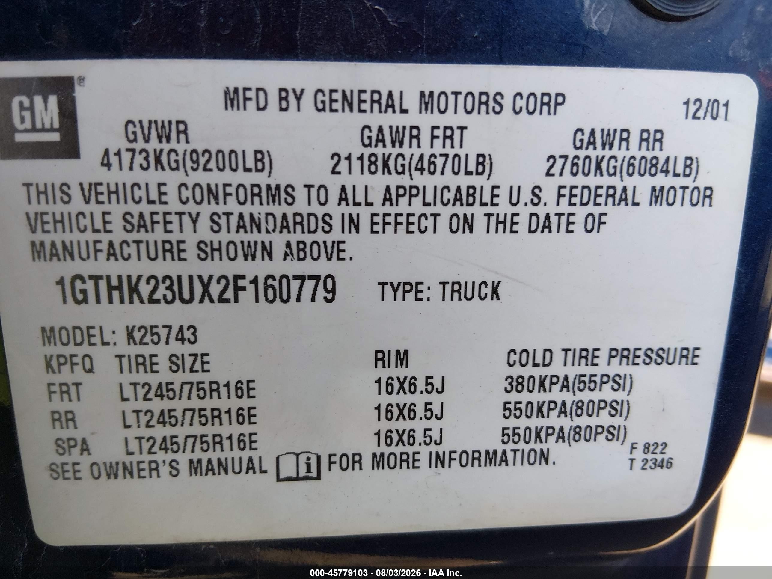 2002 Gmc Sierra 2500hd Sle Blue vin: 1GTHK23UX2F160779