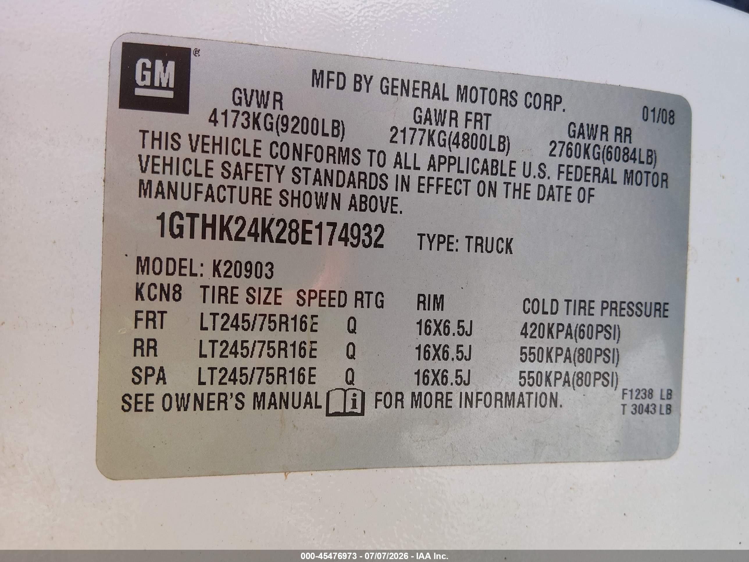 2008 Gmc Sierra 2500hd Work Truck White vin: 1GTHK24K28E174932