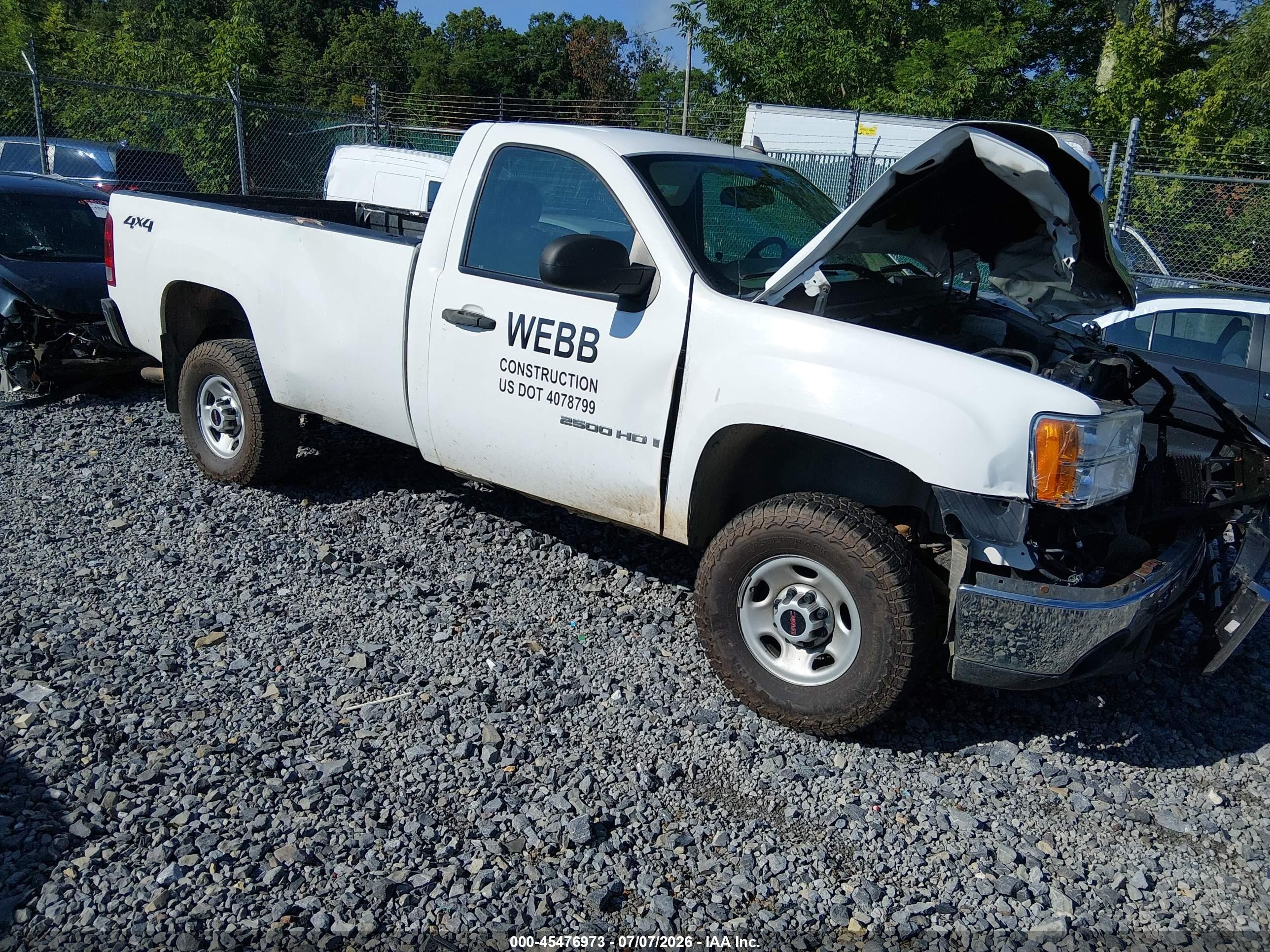 2008 Gmc Sierra 2500hd Work Truck White vin: 1GTHK24K28E174932
