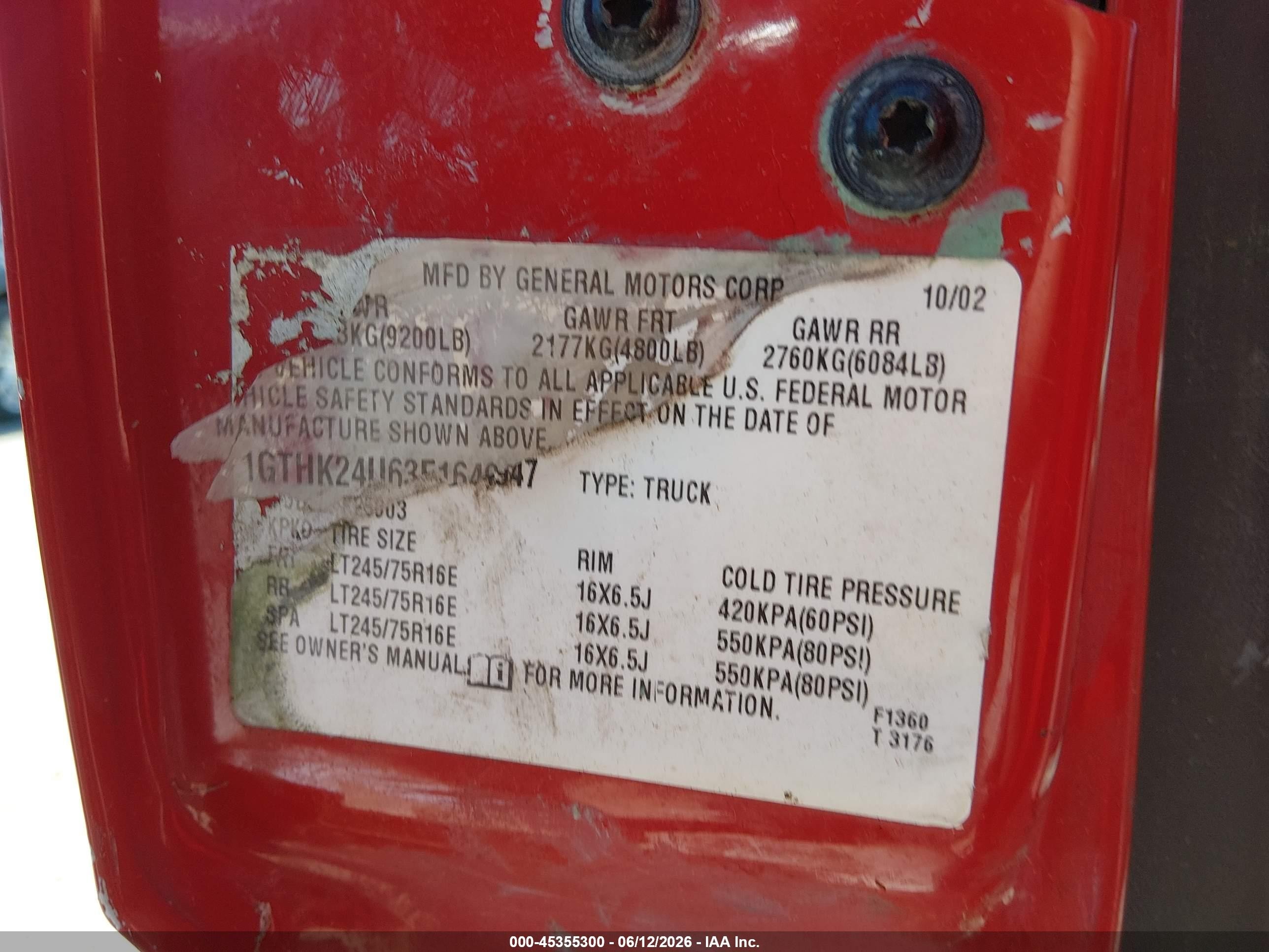 2003 Gmc Sierra 2500hd Work Truck Red vin: 1GTHK24U63E164947