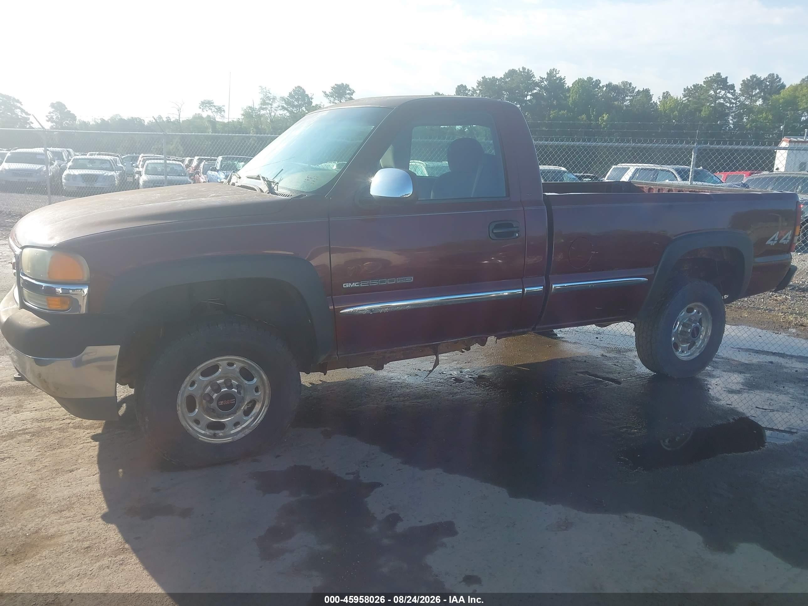 2002 Gmc Sierra 2500hd Sle Burgundy vin: 1GTHK24U82E303443