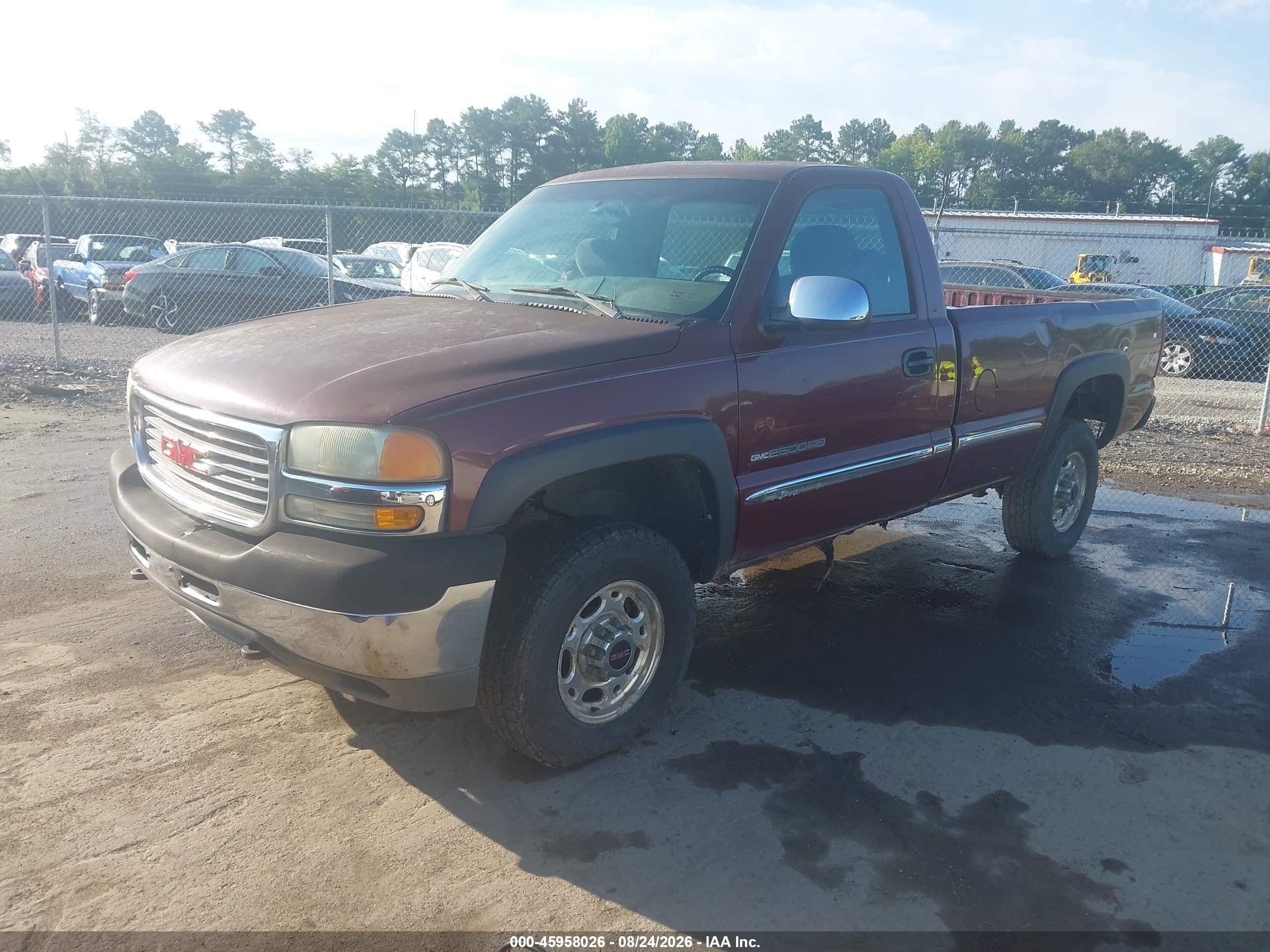 2002 Gmc Sierra 2500hd Sle Burgundy vin: 1GTHK24U82E303443