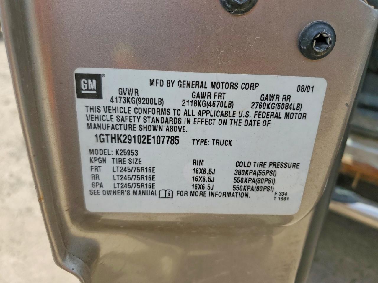 2002 Gmc Sierra K2500 Heavy Duty Beige vin: 1GTHK29102E107785