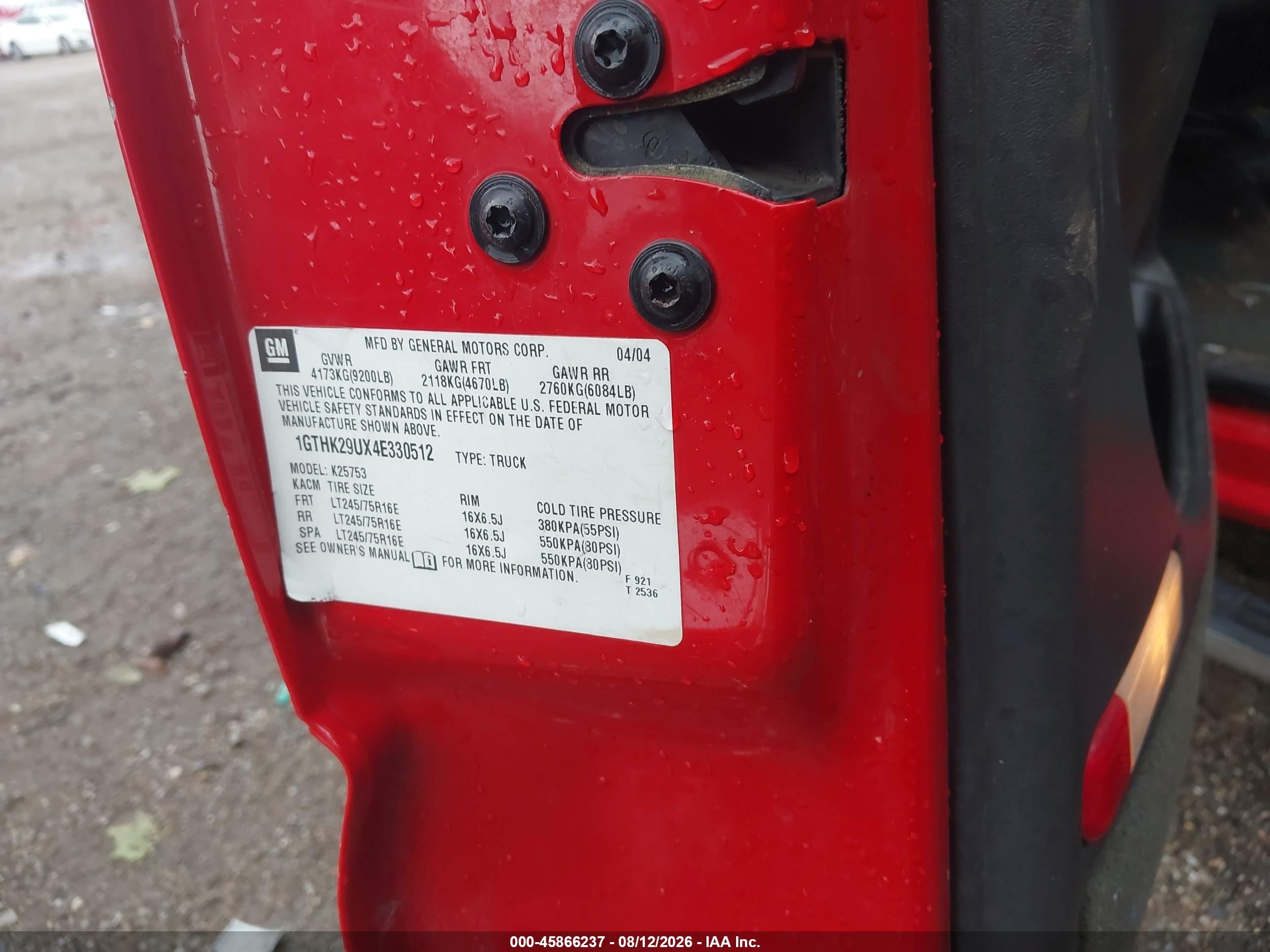 2004 Gmc Sierra 2500hd Sle Red vin: 1GTHK29UX4E330512