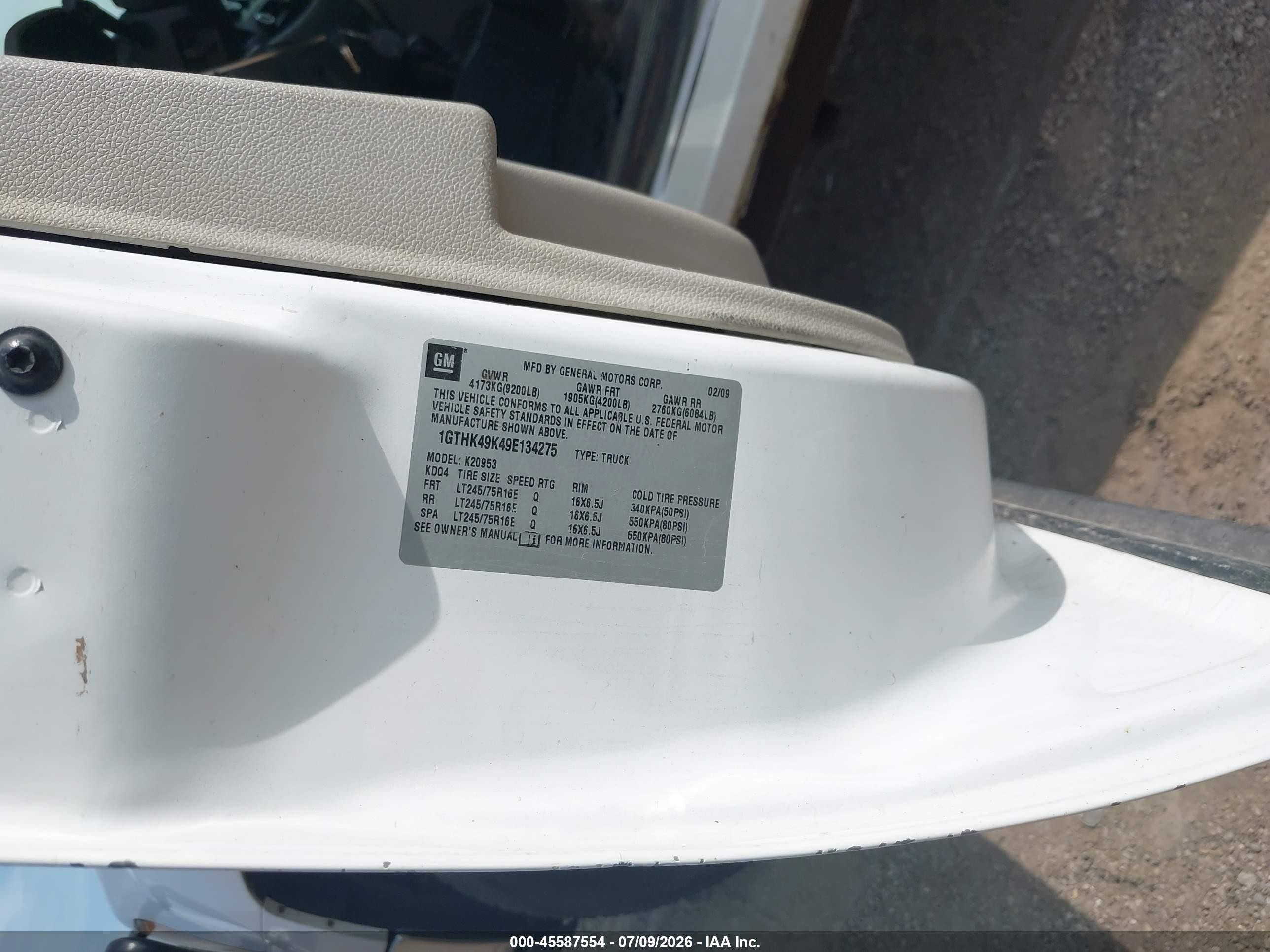 2009 Gmc Sierra 2500hd Work Truck White vin: 1GTHK49K49E134275