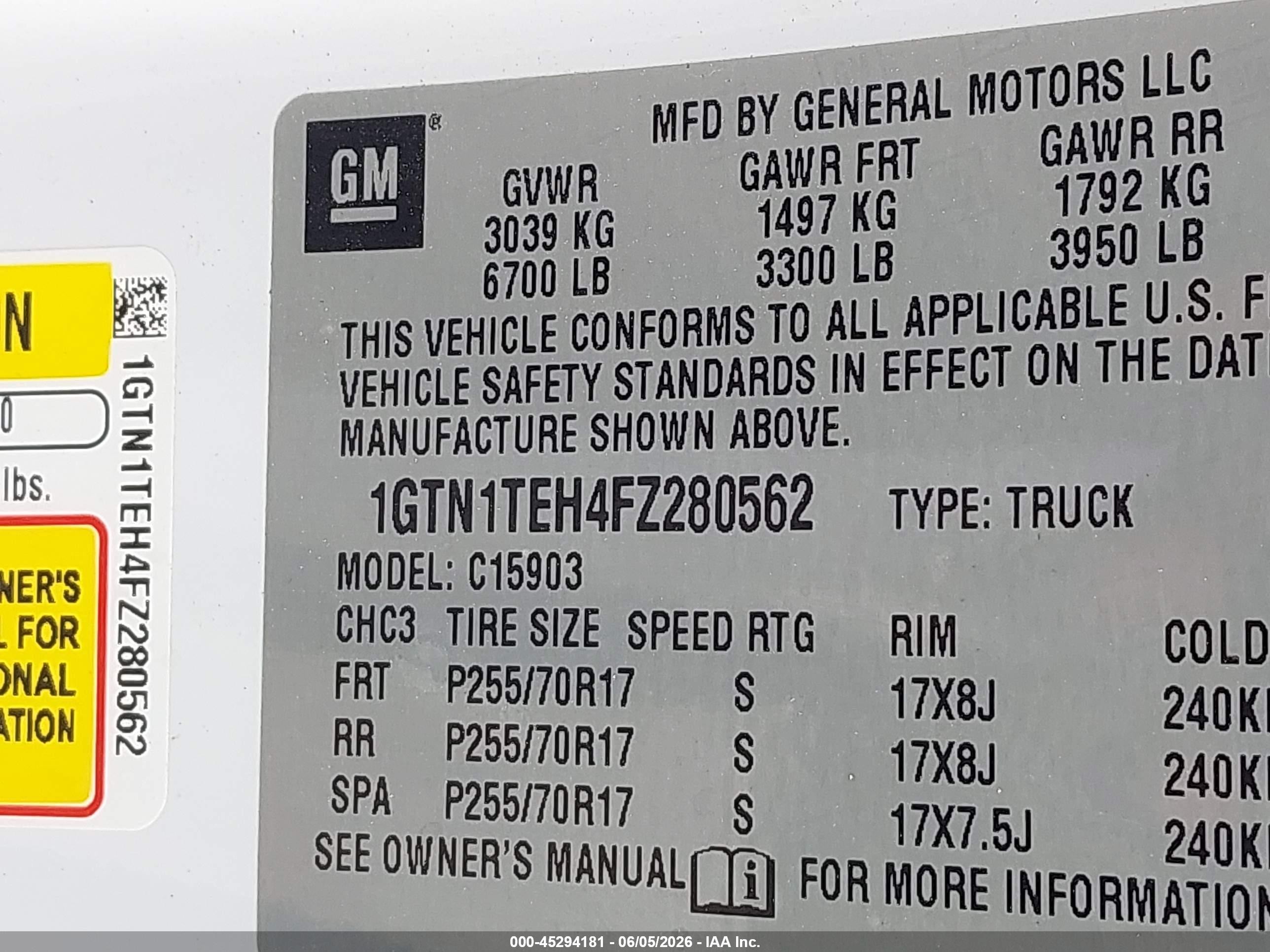 2015 Gmc Sierra 1500   White vin: 1GTN1TEH4FZ280562