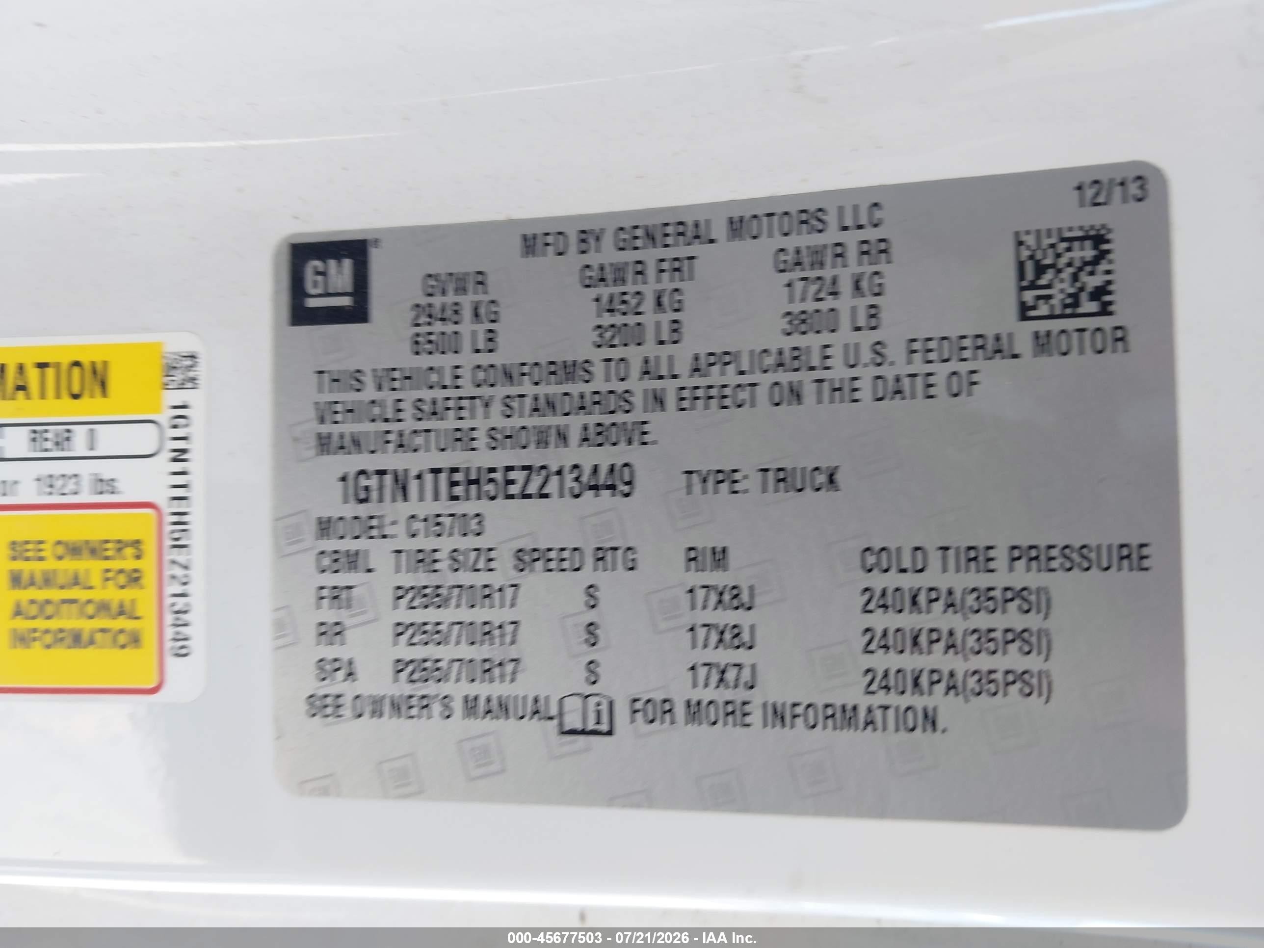 2014 Gmc Sierra 1500   White vin: 1GTN1TEH5EZ213449