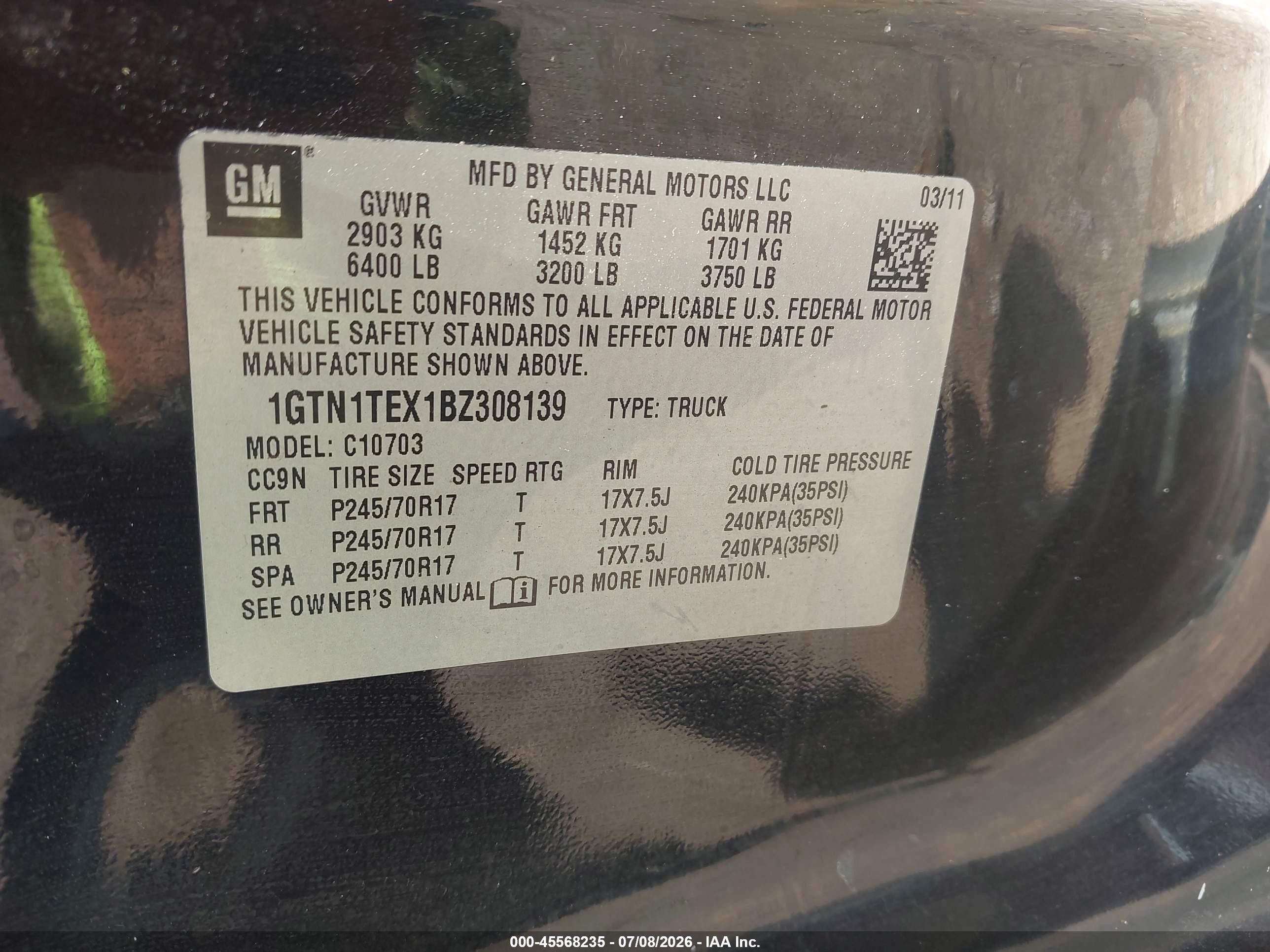 2011 Gmc Sierra 1500 Work Truck Черный vin: 1GTN1TEX1BZ308139