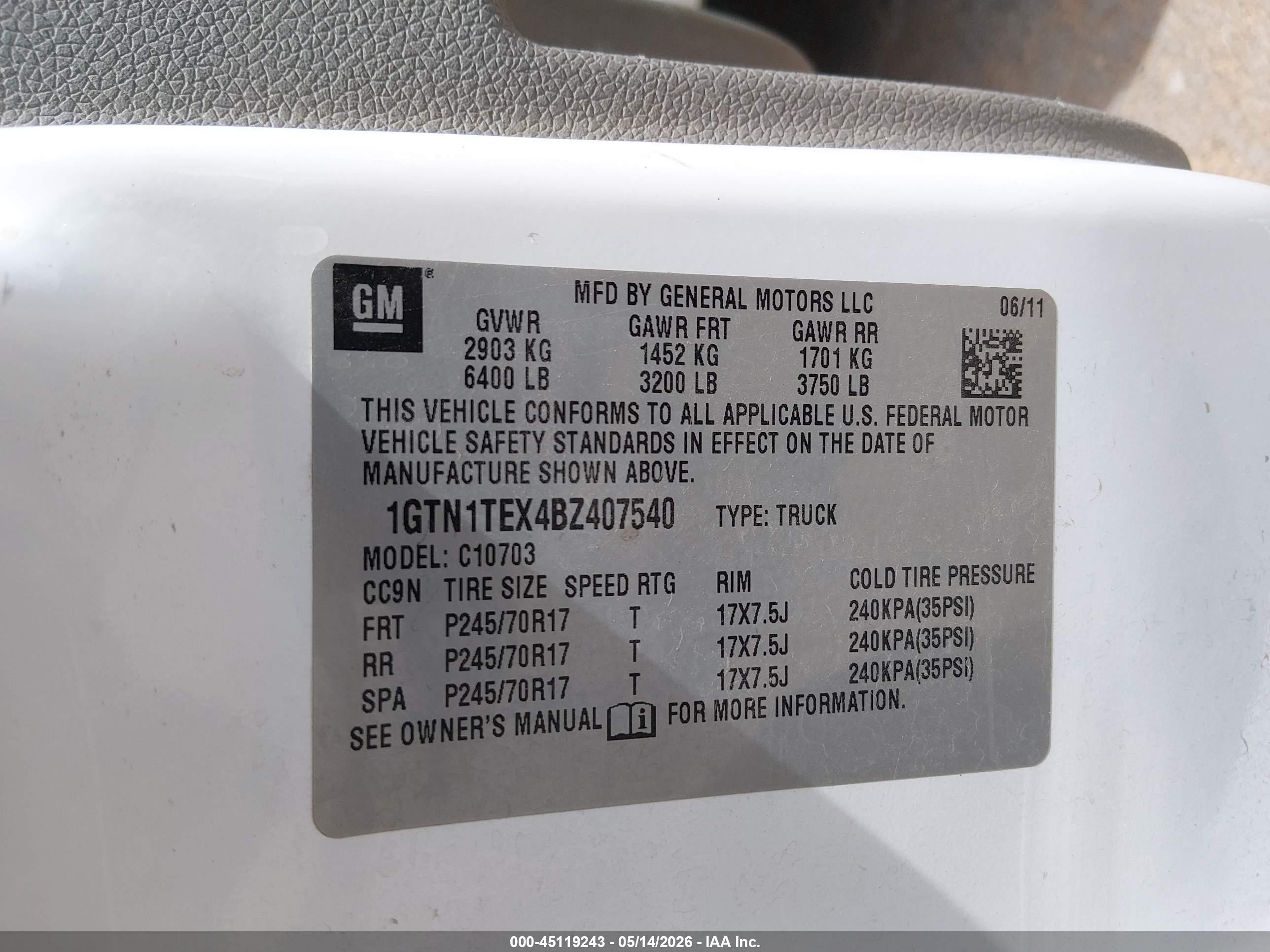 2011 Gmc Sierra 1500 Work Truck White vin: 1GTN1TEX4BZ407540
