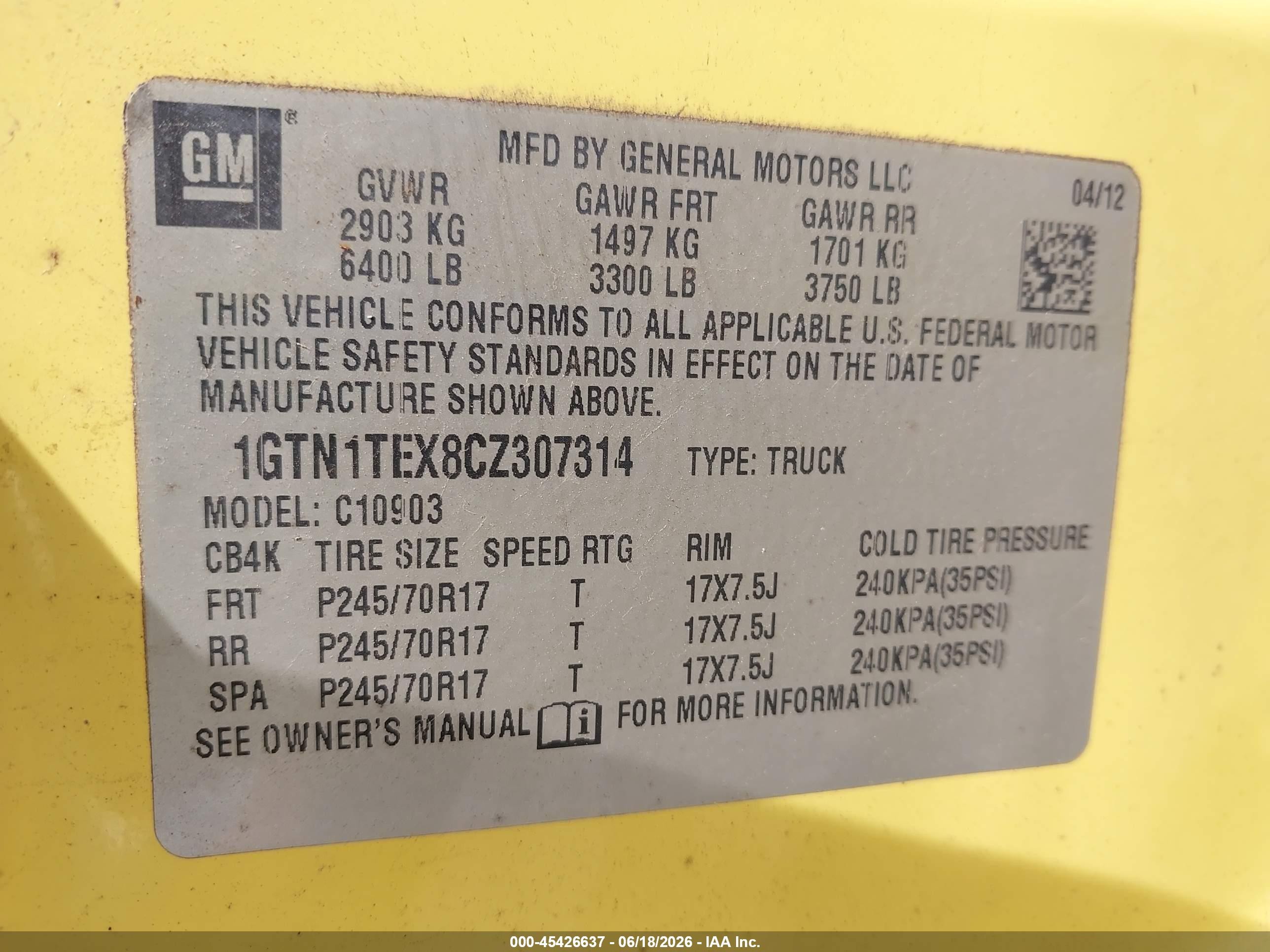2012 Gmc Sierra 1500 Work Truck Yellow vin: 1GTN1TEX8CZ307314